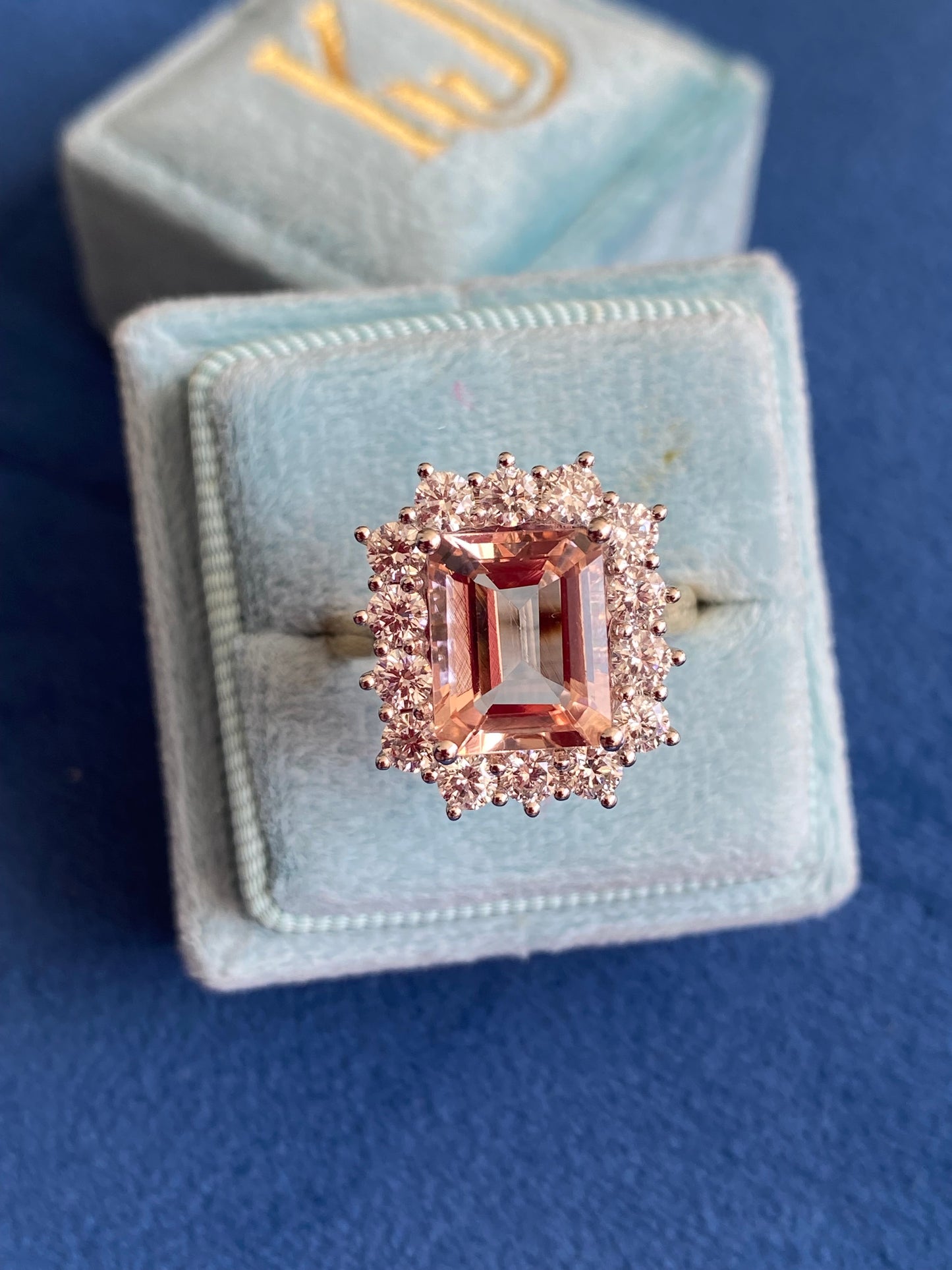 3.54 Carat Morganite and 1.19ctw Natural Diamond Ring in Platinum and 18ct Yellow Gold