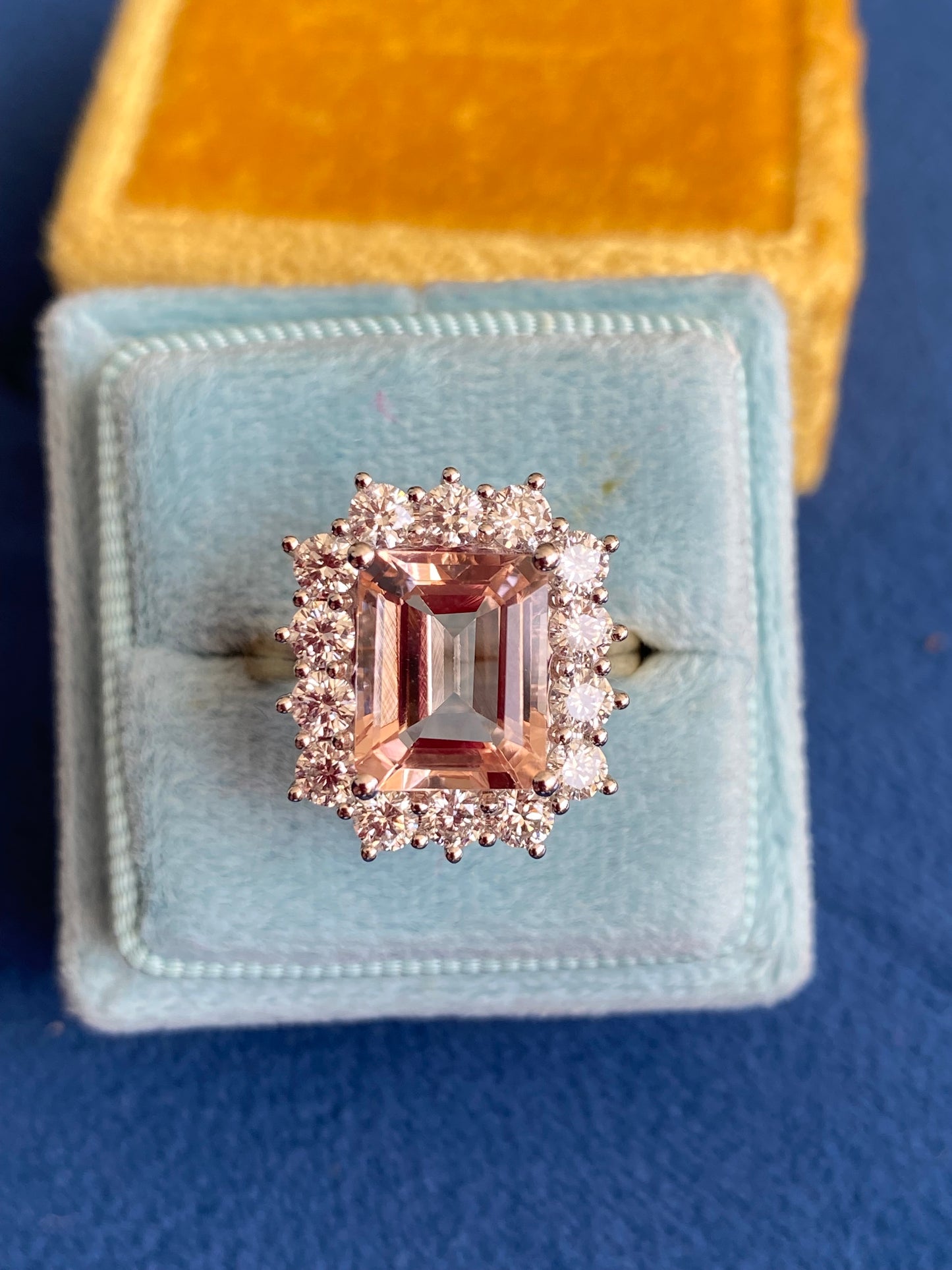 3.54 Carat Morganite and 1.19ctw Natural Diamond Ring in Platinum and 18ct Yellow Gold