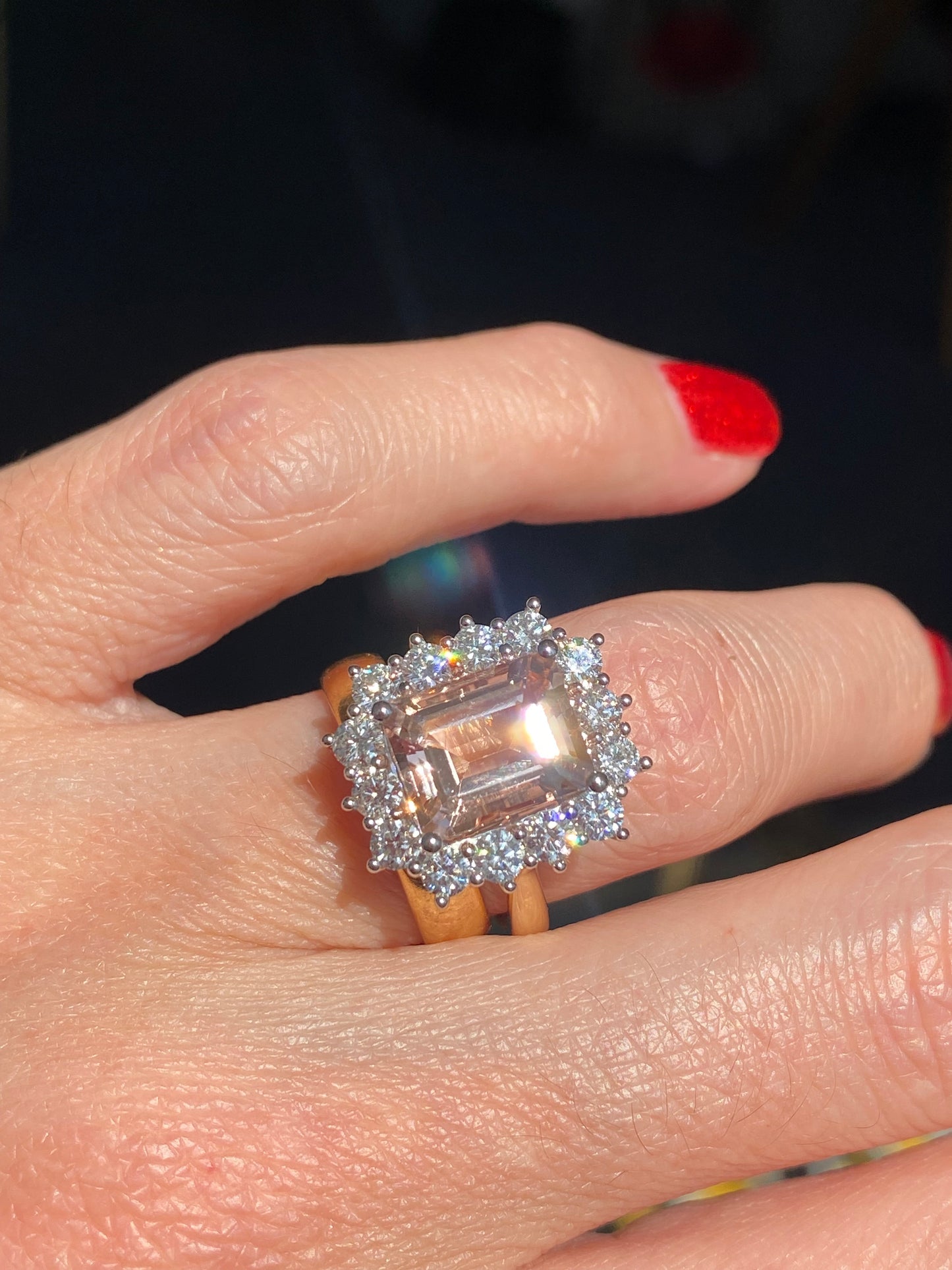 3.54 Carat Morganite and 1.19ctw Natural Diamond Ring in Platinum and 18ct Yellow Gold