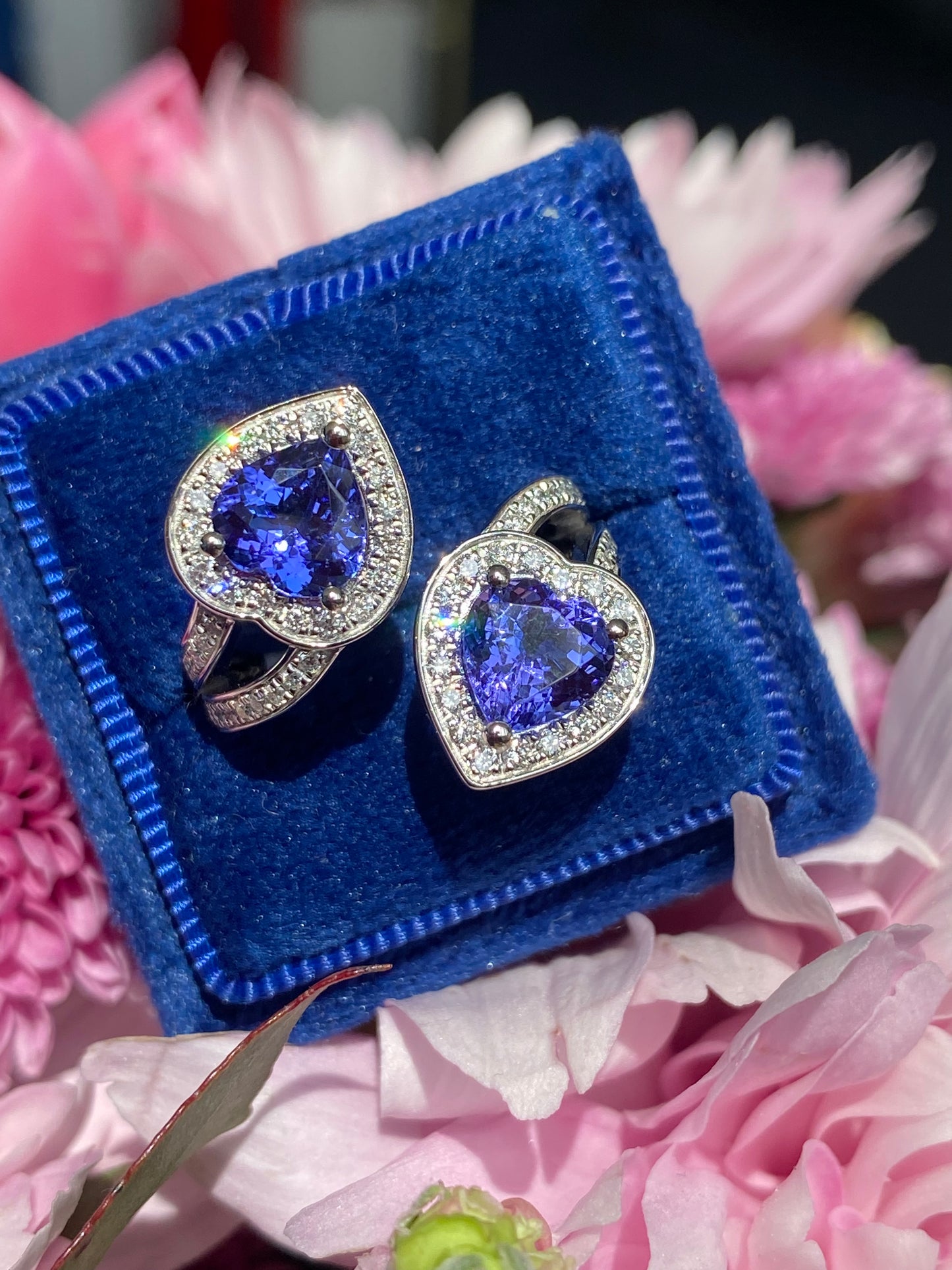 3.24ctw Heart Cut Tanzanite and Natural Diamond Ring in Platinum
