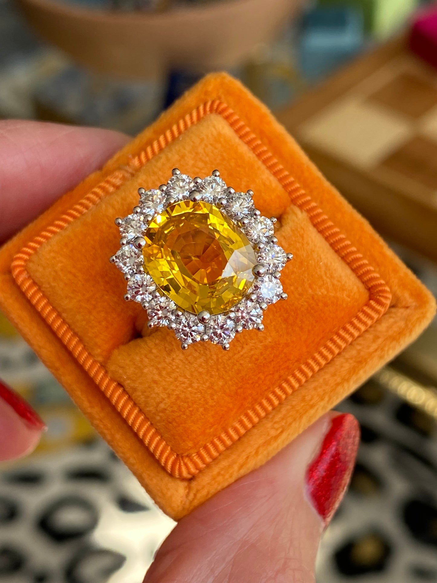 5.54 Carat Yellow Sapphire and 1.36ctw Natural Diamond Ring in Platinum
