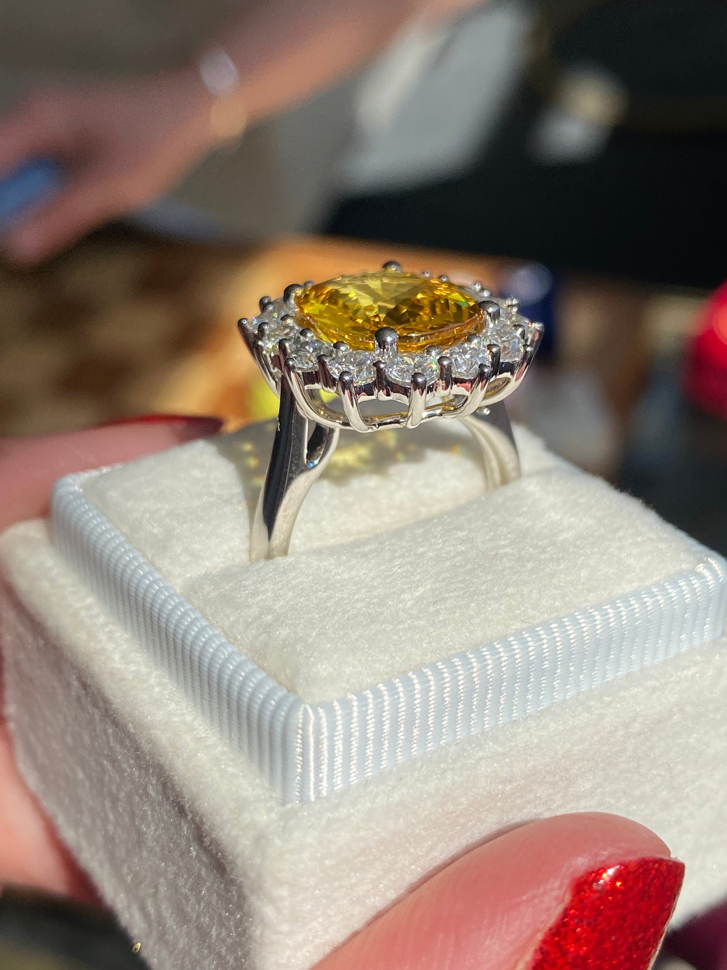 5.54 Carat Yellow Sapphire and 1.36ctw Natural Diamond Ring in Platinum