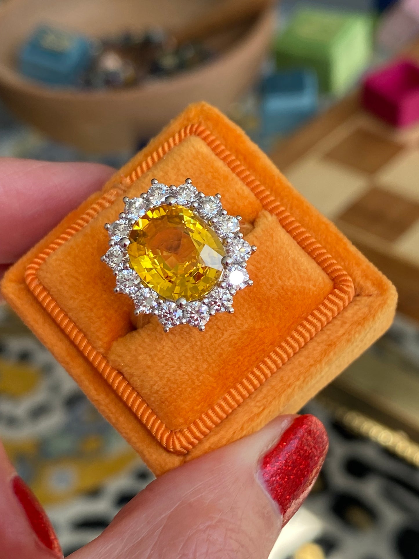5.54 Carat Yellow Sapphire and 1.36ctw Natural Diamond Ring in Platinum