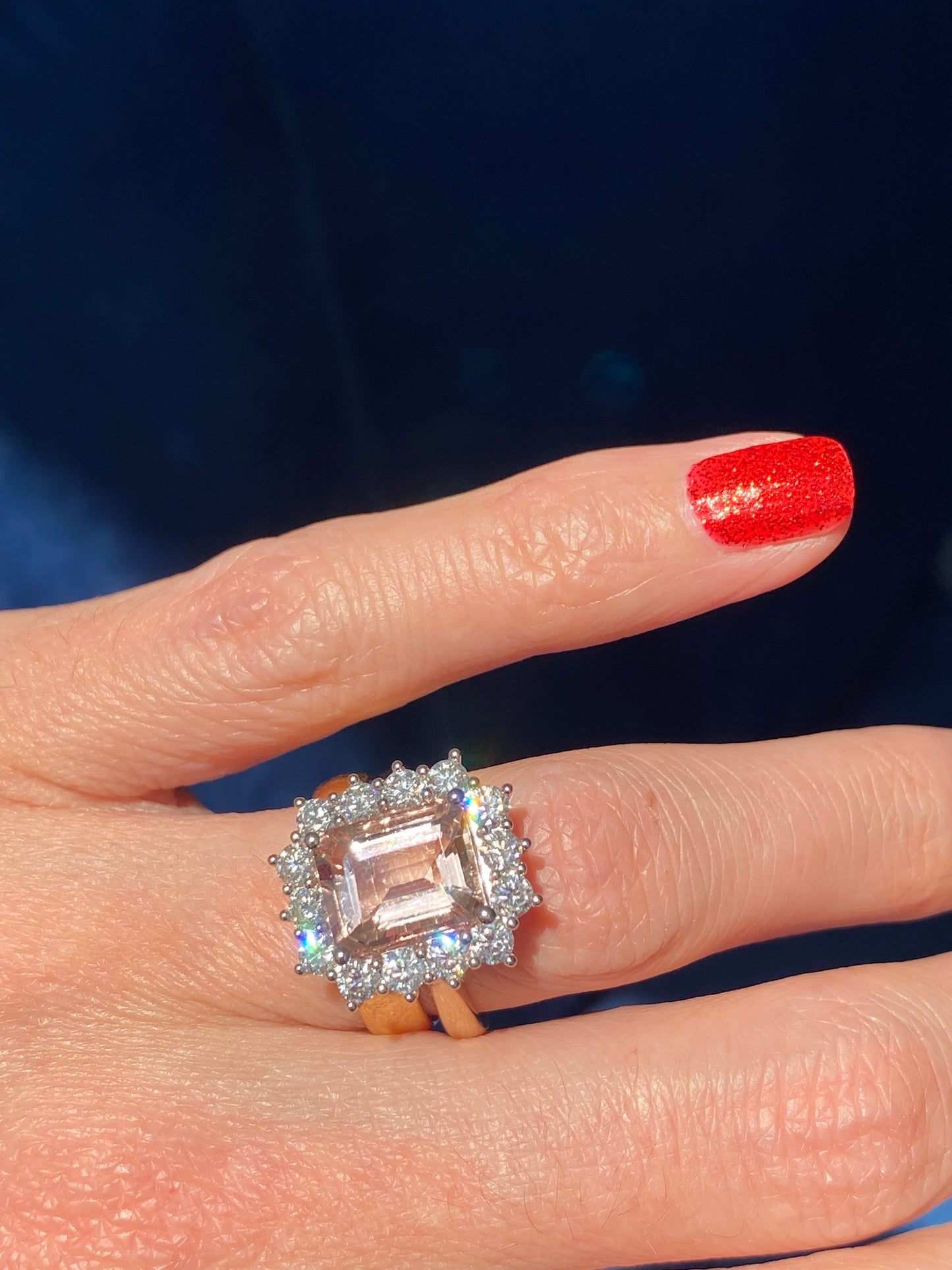 3.54 Carat Morganite and 1.19ctw Natural Diamond Ring in Platinum and 18ct Yellow Gold