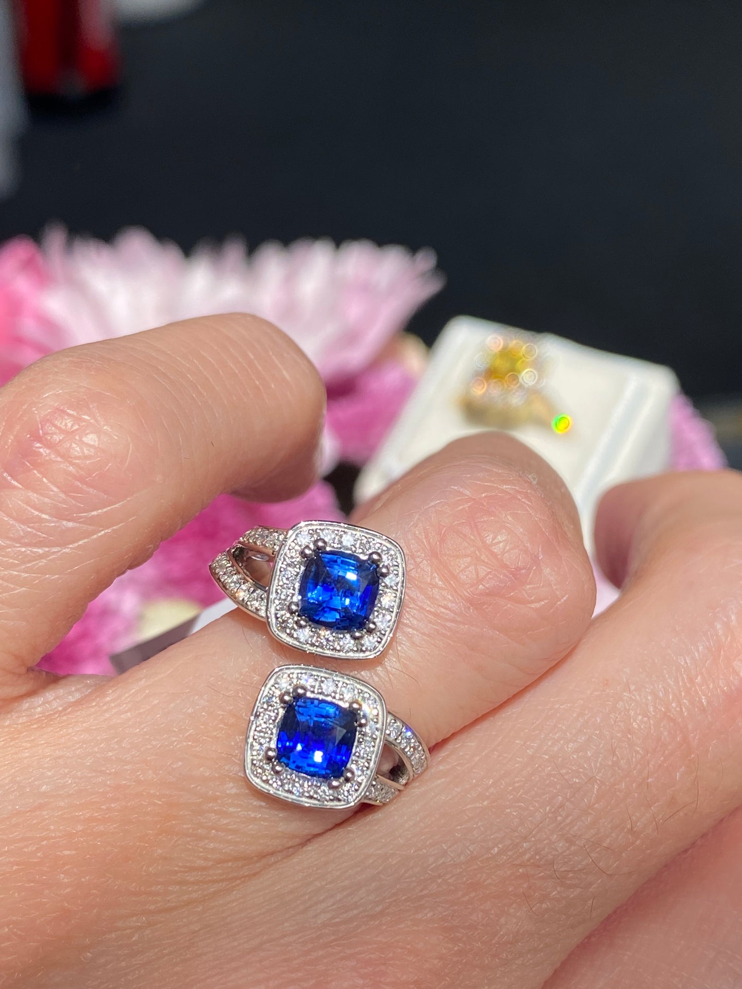1.48ctw Ceylon Sapphire and 0.45ctw Natural Diamond Toi et Moi Ring in Platinum