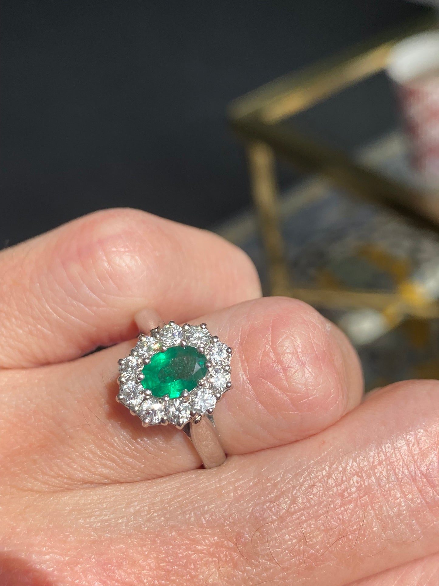 0.60 Carat Emerald and 0.66 ctw Natural Diamond Halo Engagement Ring in Platinum