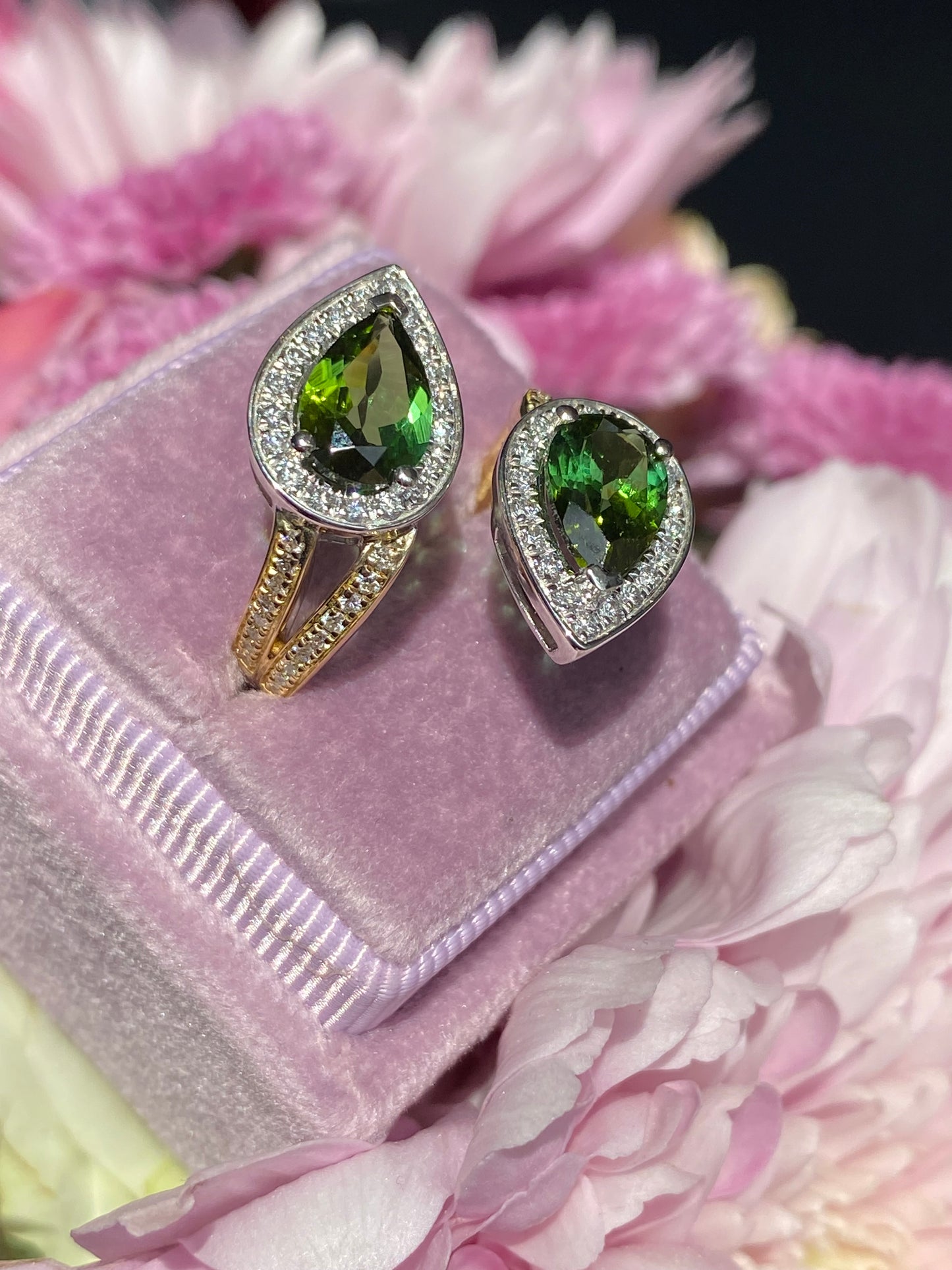 2.60 Carat Green Tourmaline and Diamond Bypass Ring in Platinum and 18ct Yellow Gold