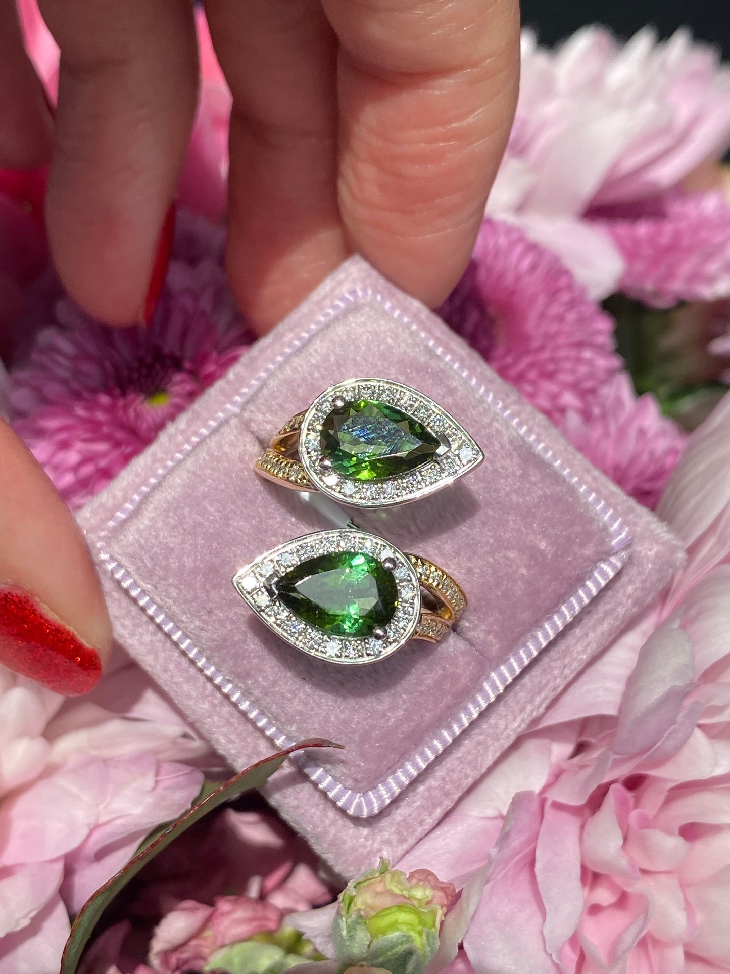 2.60 Carat Green Tourmaline and Diamond Bypass Ring in Platinum and 18ct Yellow Gold