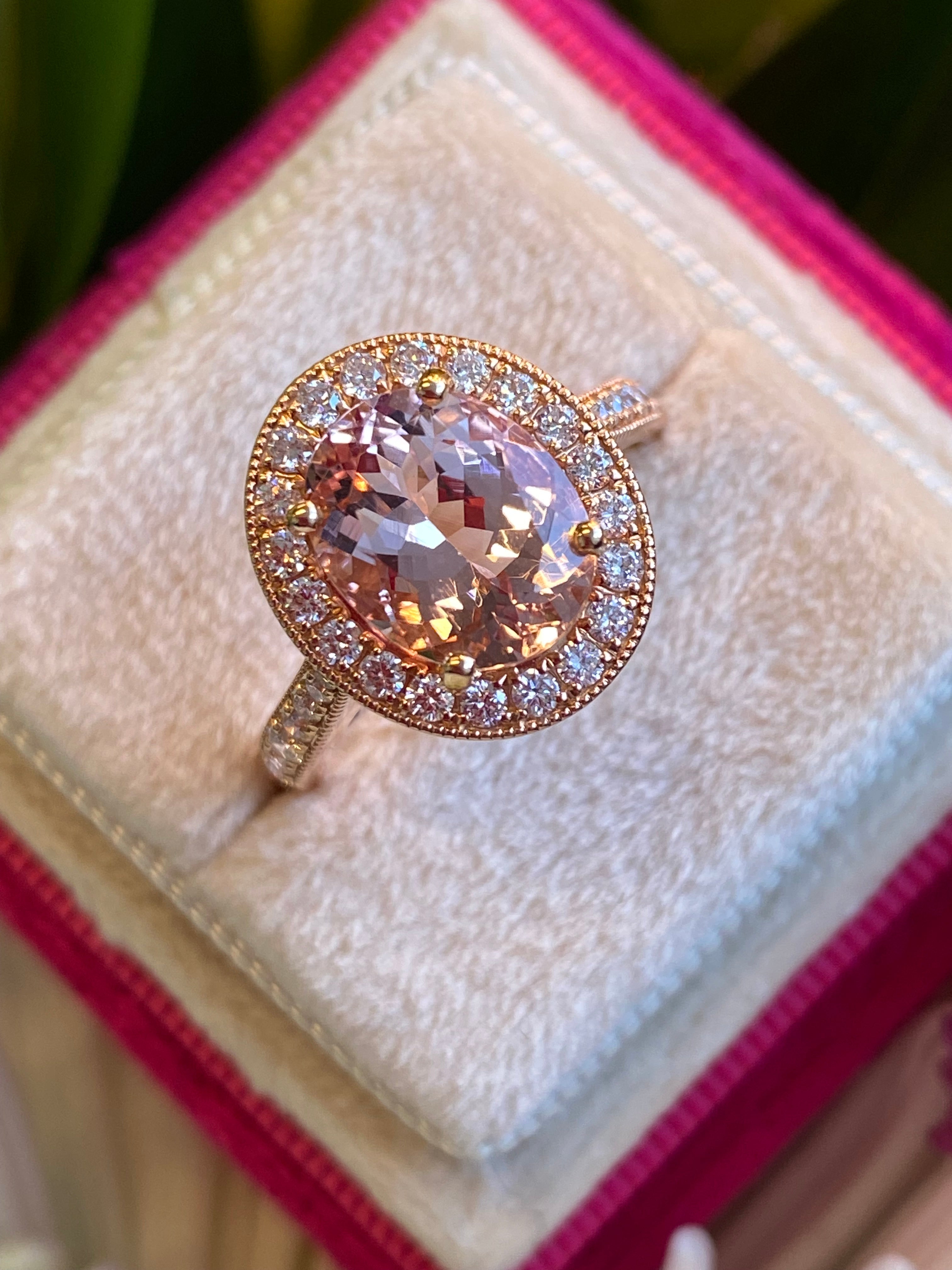 2.80 CTW Morganite and Natural Diamond Ring in 18ct Rose Gold