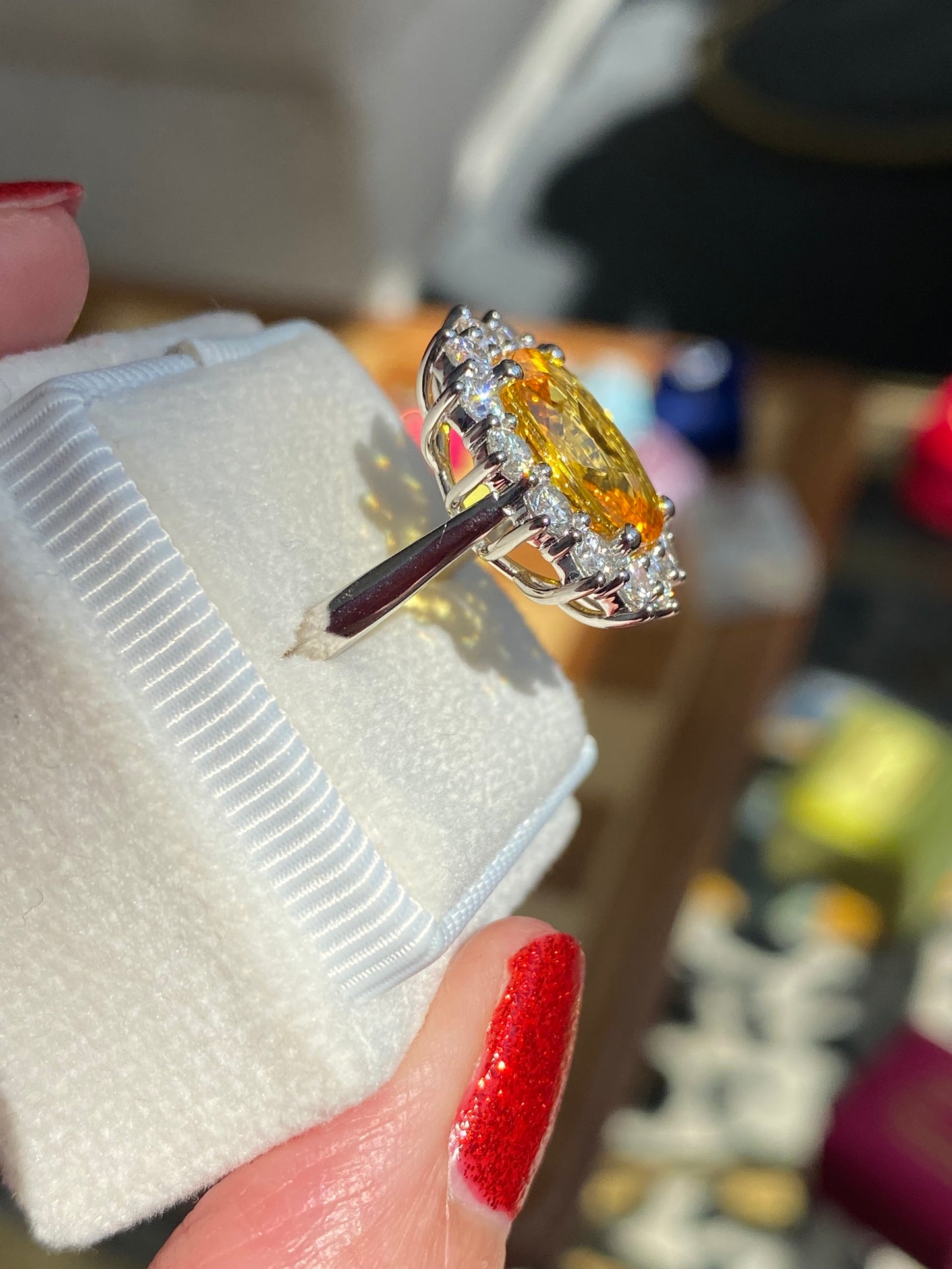 5.54 Carat Yellow Sapphire and 1.36ctw Natural Diamond Ring in Platinum