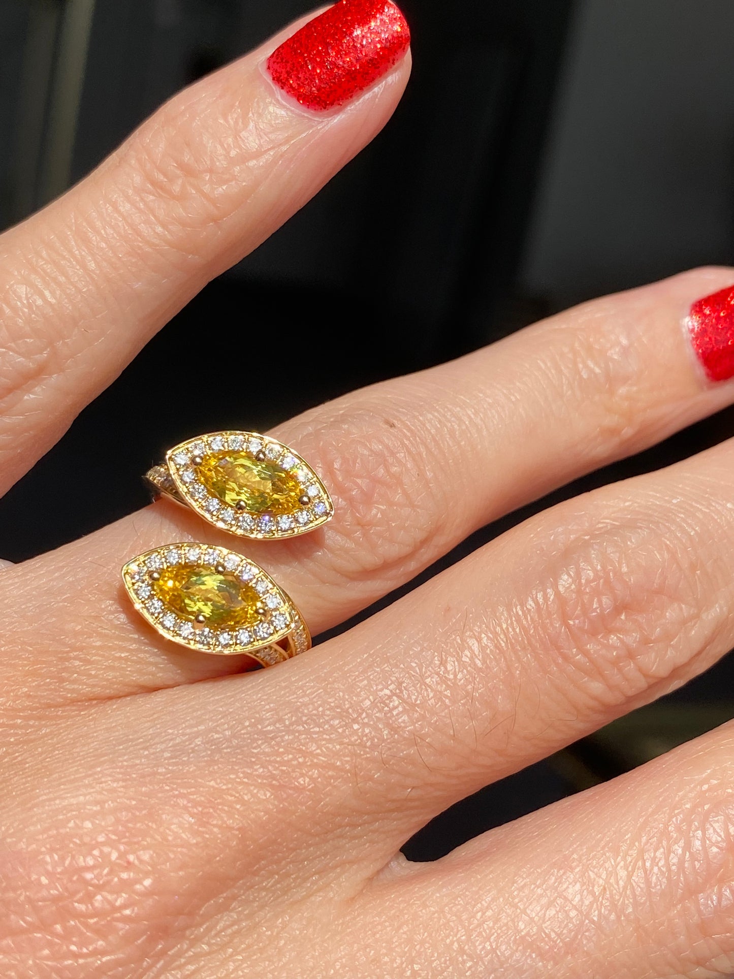 2.20ctw Yellow Ceylon Sapphire and 0.49ctw Natural Diamond Toi et Moi Ring in Platinum and 18ct Yellow Gold