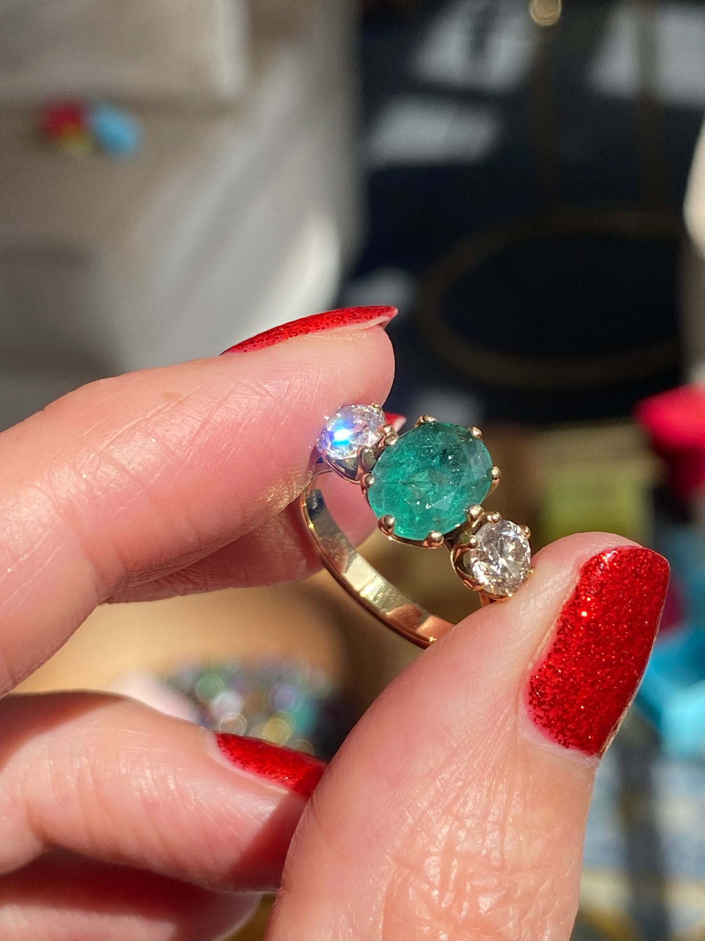 Vintage 2.15 Carat Emerald and Natural Diamond Ring in 18ct Yellow Gold
