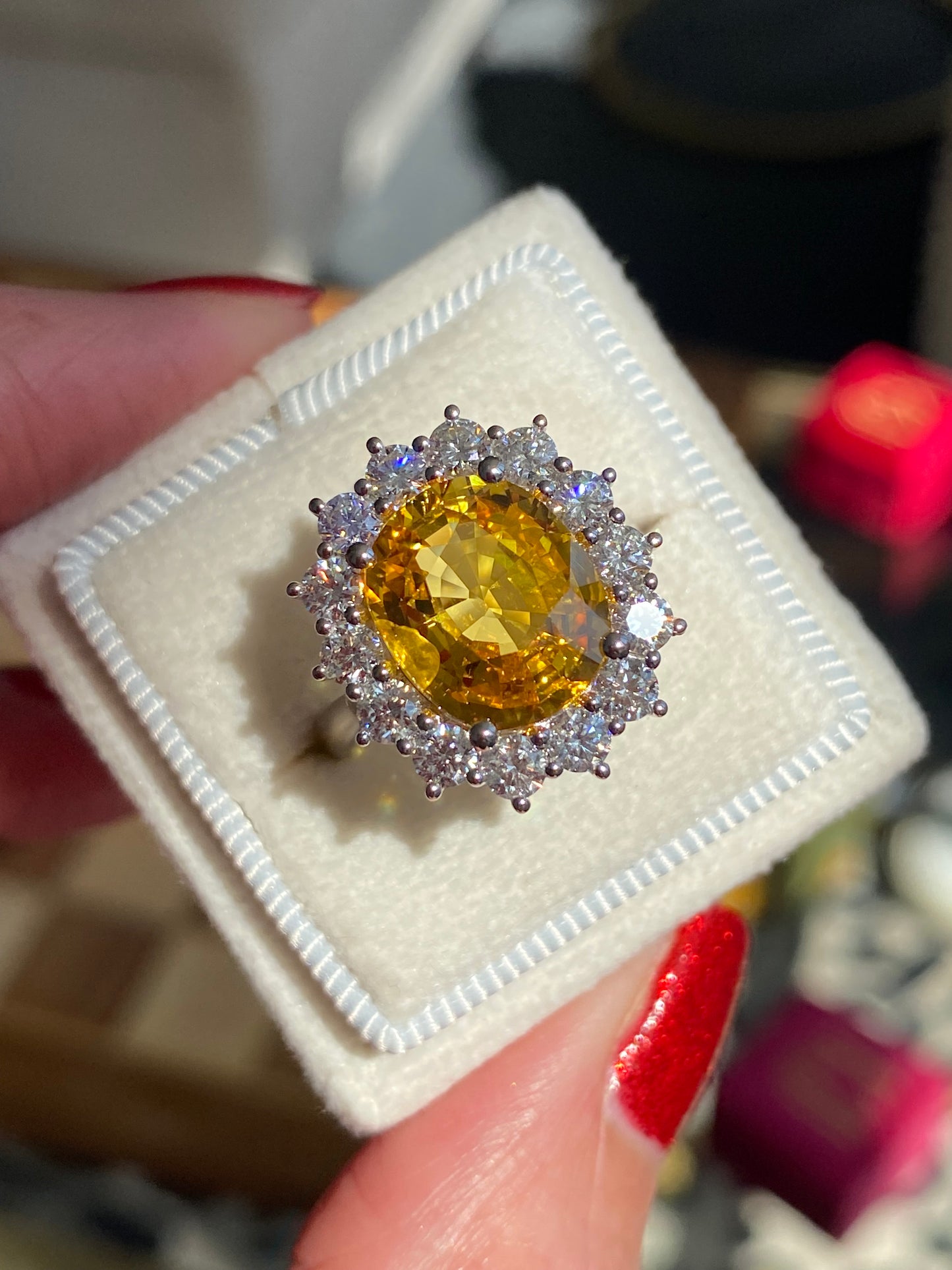 5.54 Carat Yellow Sapphire and 1.36ctw Natural Diamond Ring in Platinum