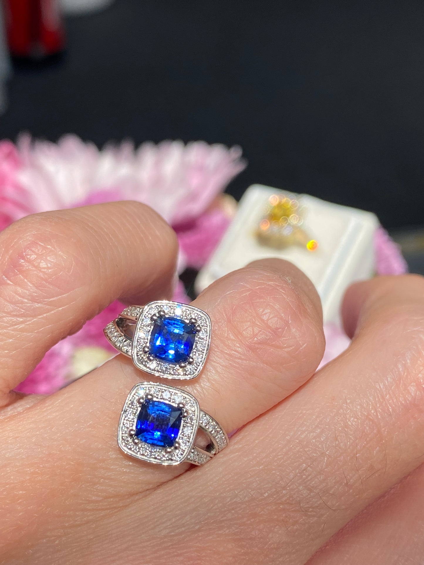 1.48ctw Ceylon Sapphire and 0.45ctw Natural Diamond Toi et Moi Ring in Platinum
