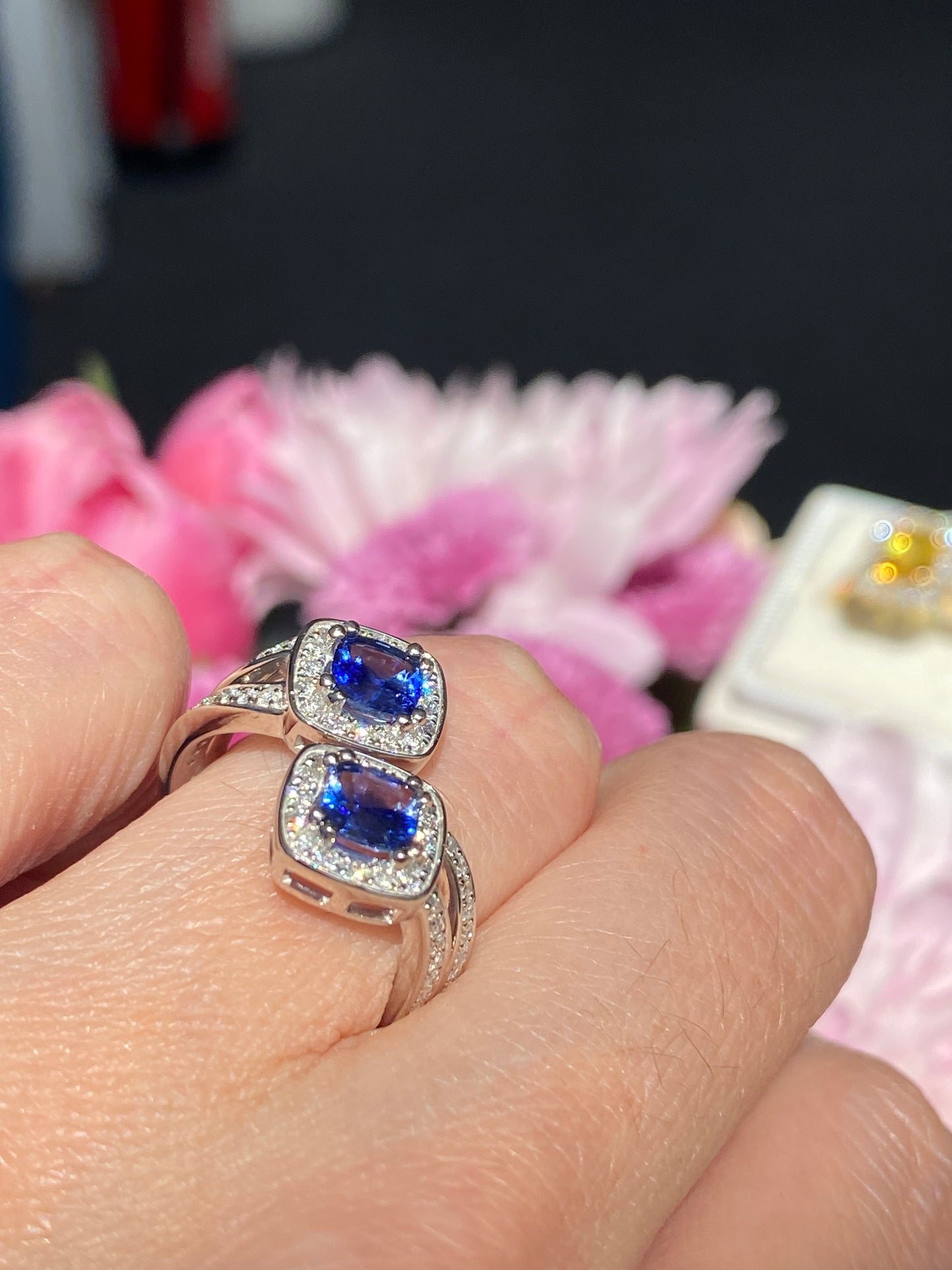 1.48ctw Ceylon Sapphire and 0.45ctw Natural Diamond Toi et Moi Ring in Platinum