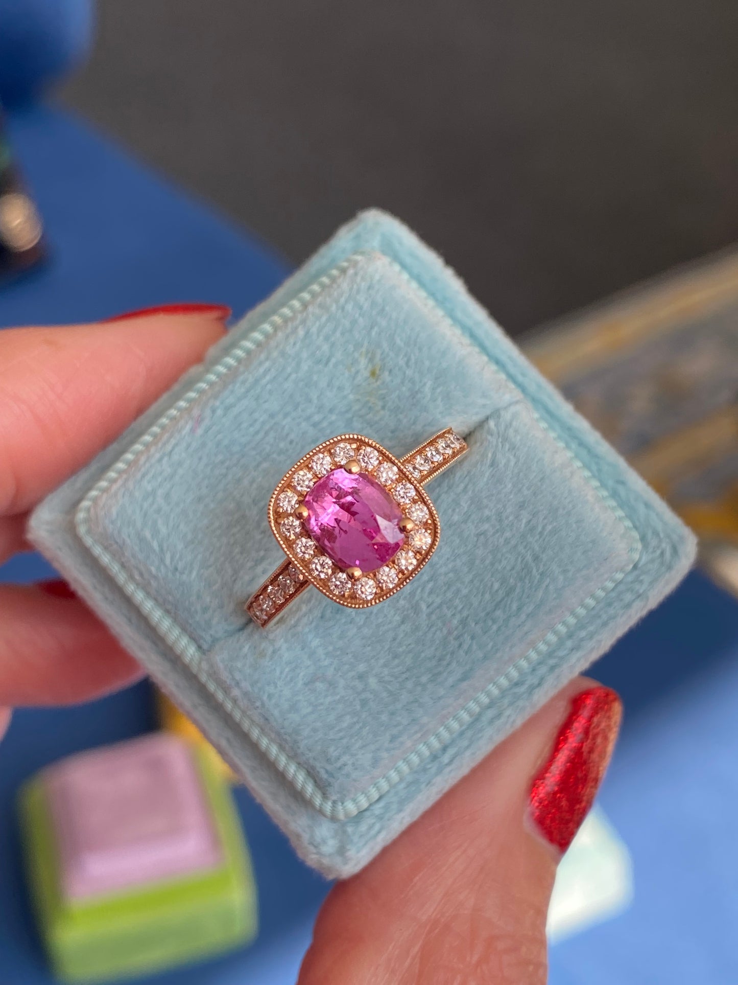 1.60 Carat Pink Sapphire and Natural Diamond Ring in 18ct Rose Gold