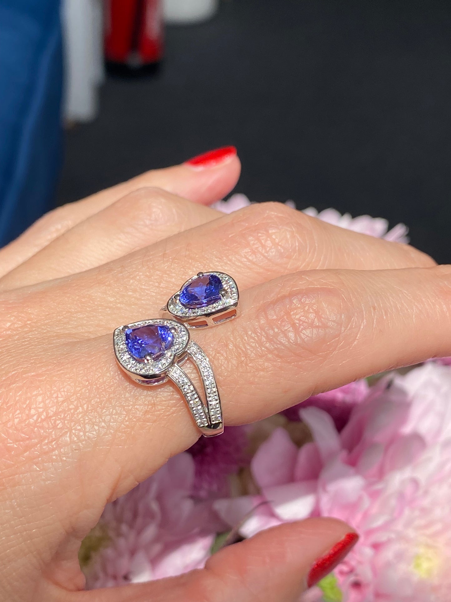 3.24ctw Heart Cut Tanzanite and Natural Diamond Ring in Platinum