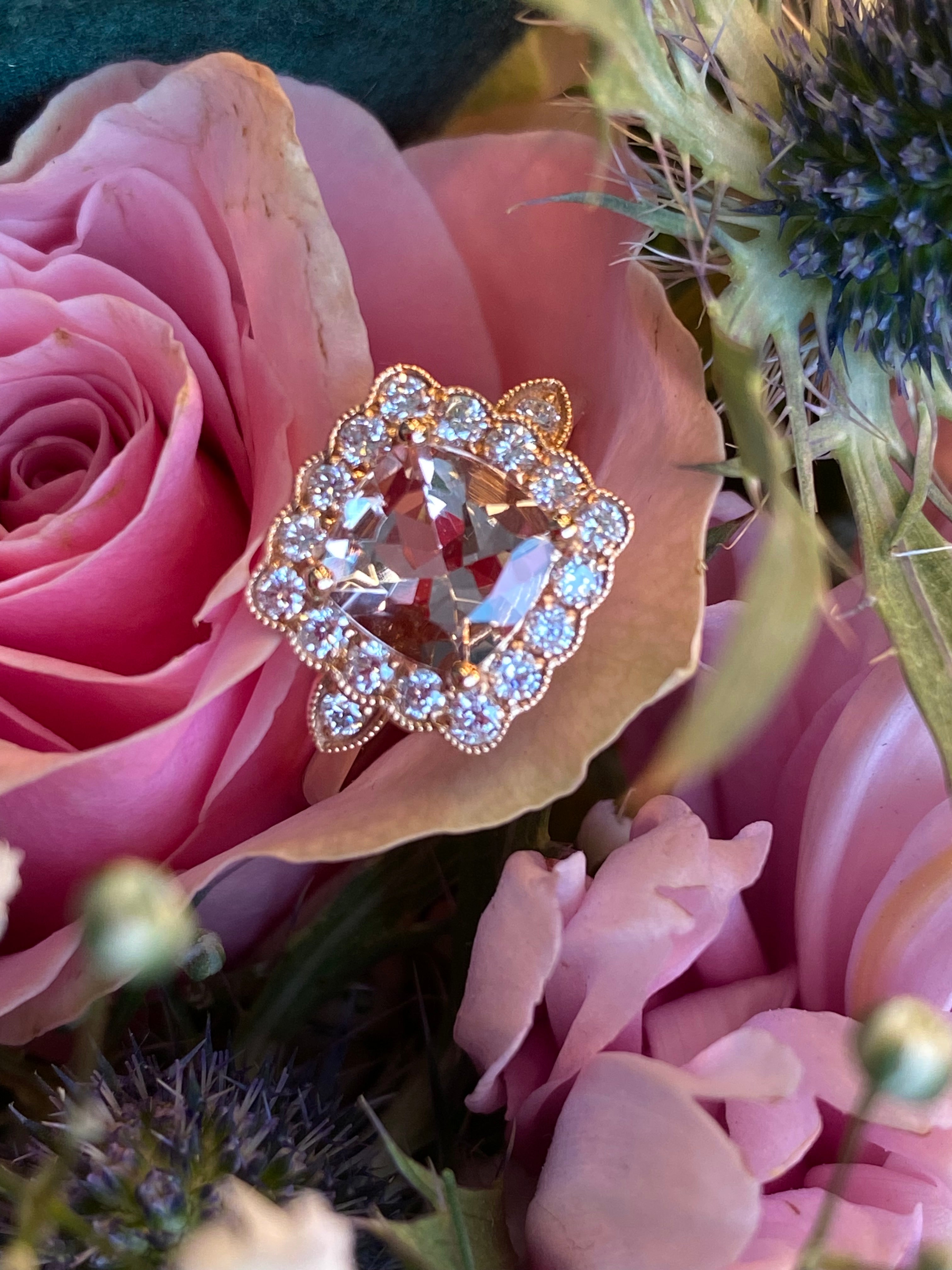 1.58 CTW Morganite and Natural Diamond Ring in 18ct Rose Gold
