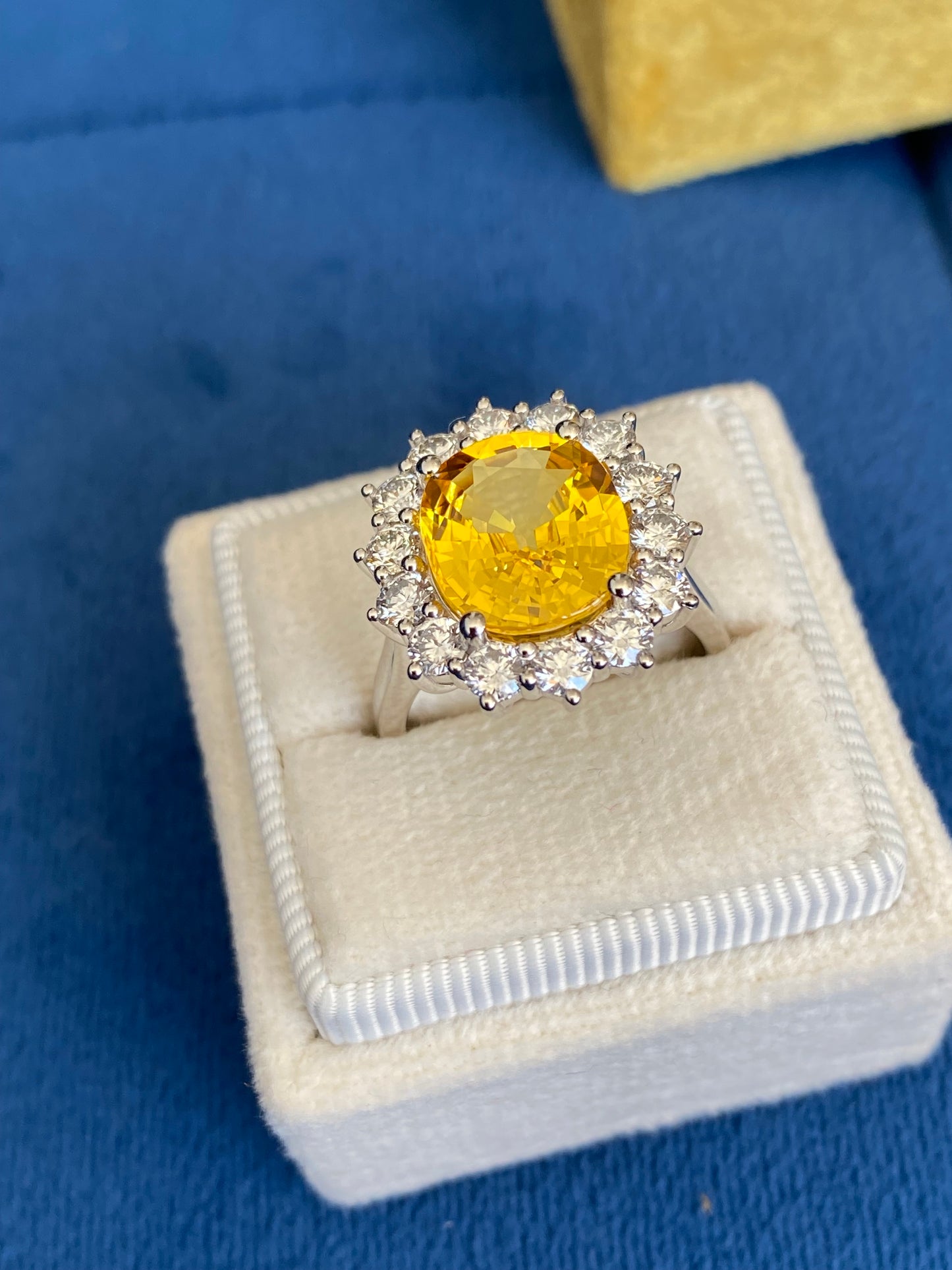 5.54 Carat Yellow Sapphire and 1.36ctw Natural Diamond Ring in Platinum