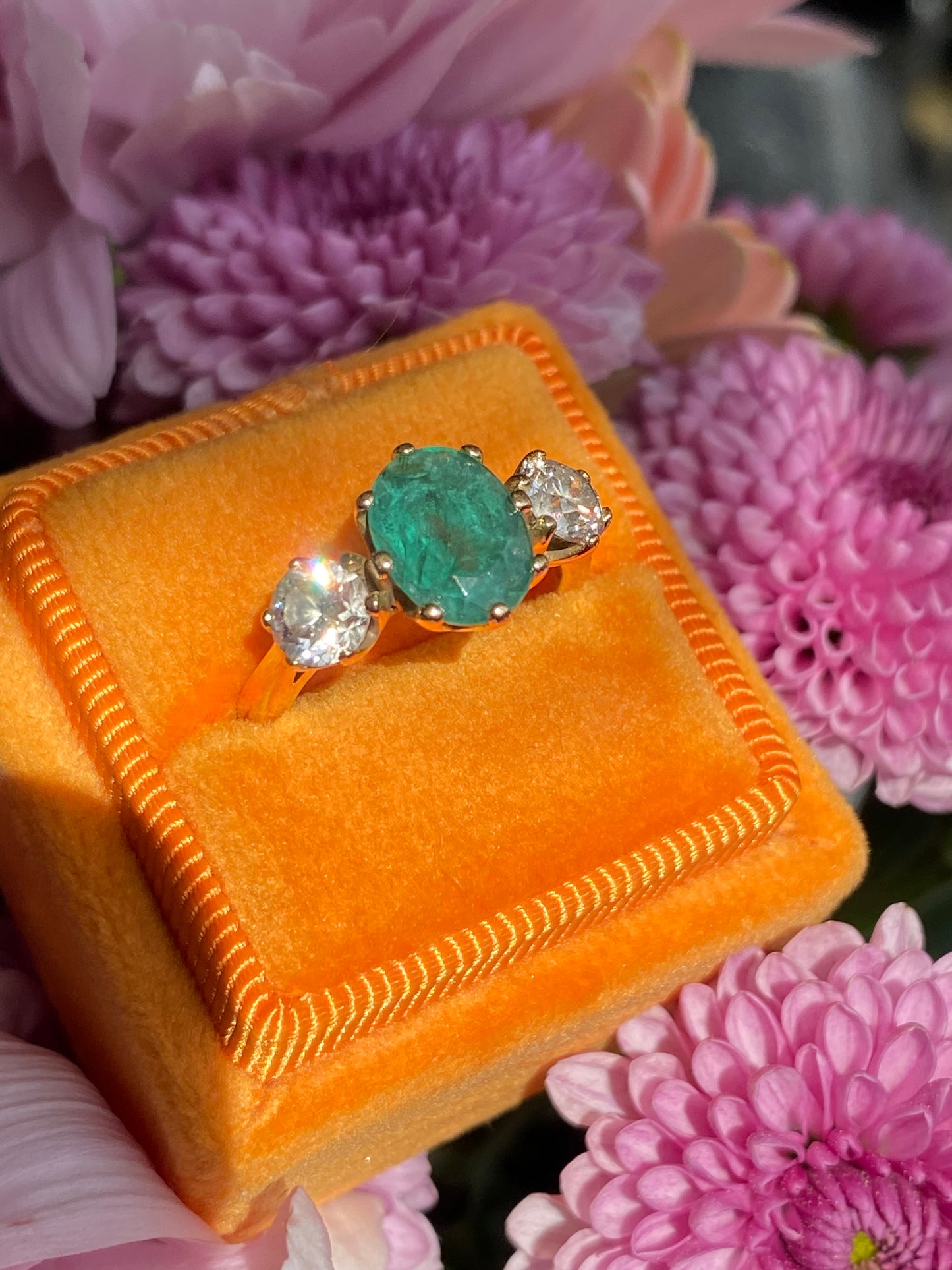 Vintage 2.15 Carat Emerald and Natural Diamond Ring in 18ct Yellow Gold