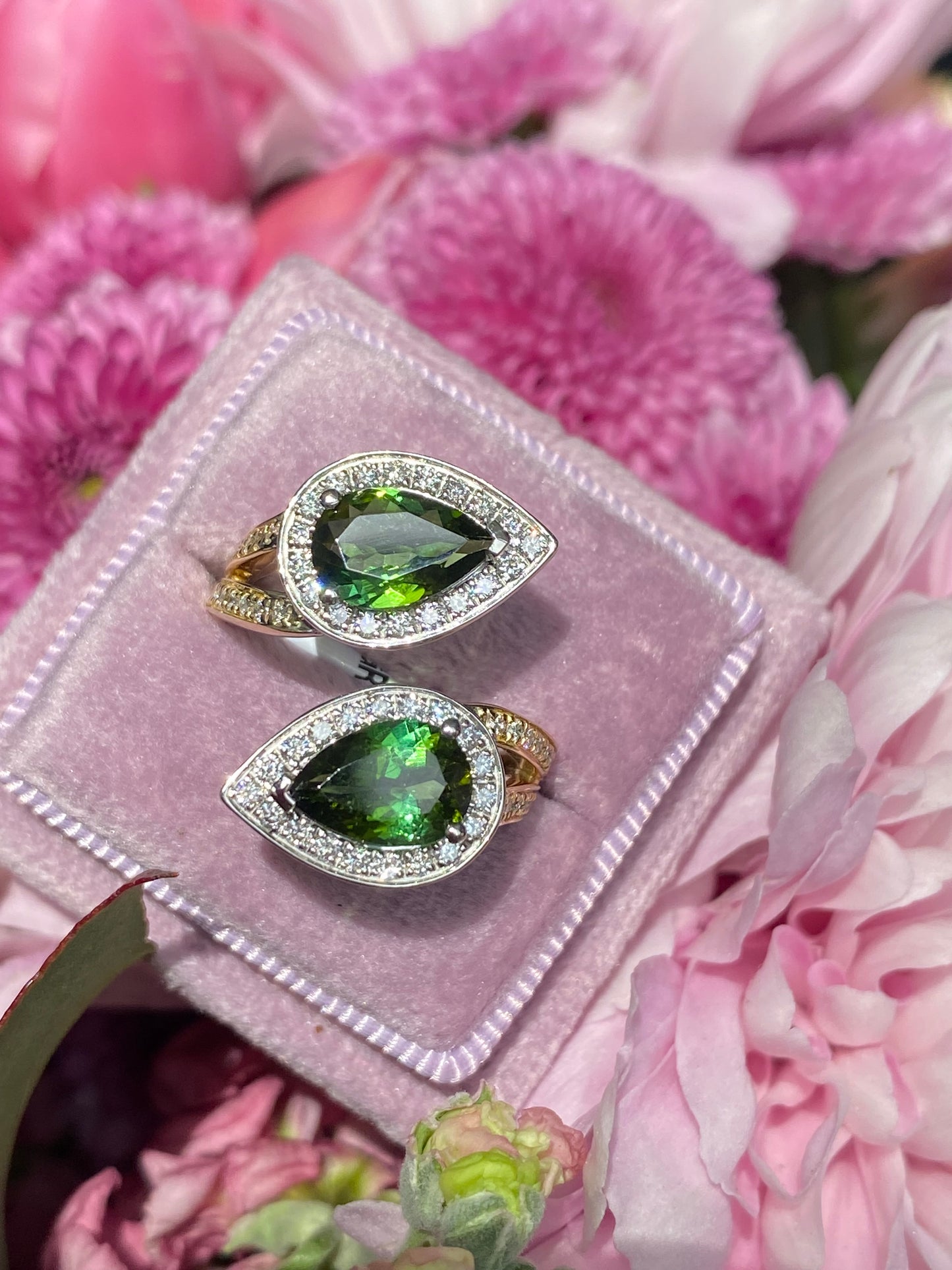 2.60 Carat Green Tourmaline and Diamond Bypass Ring in Platinum and 18ct Yellow Gold