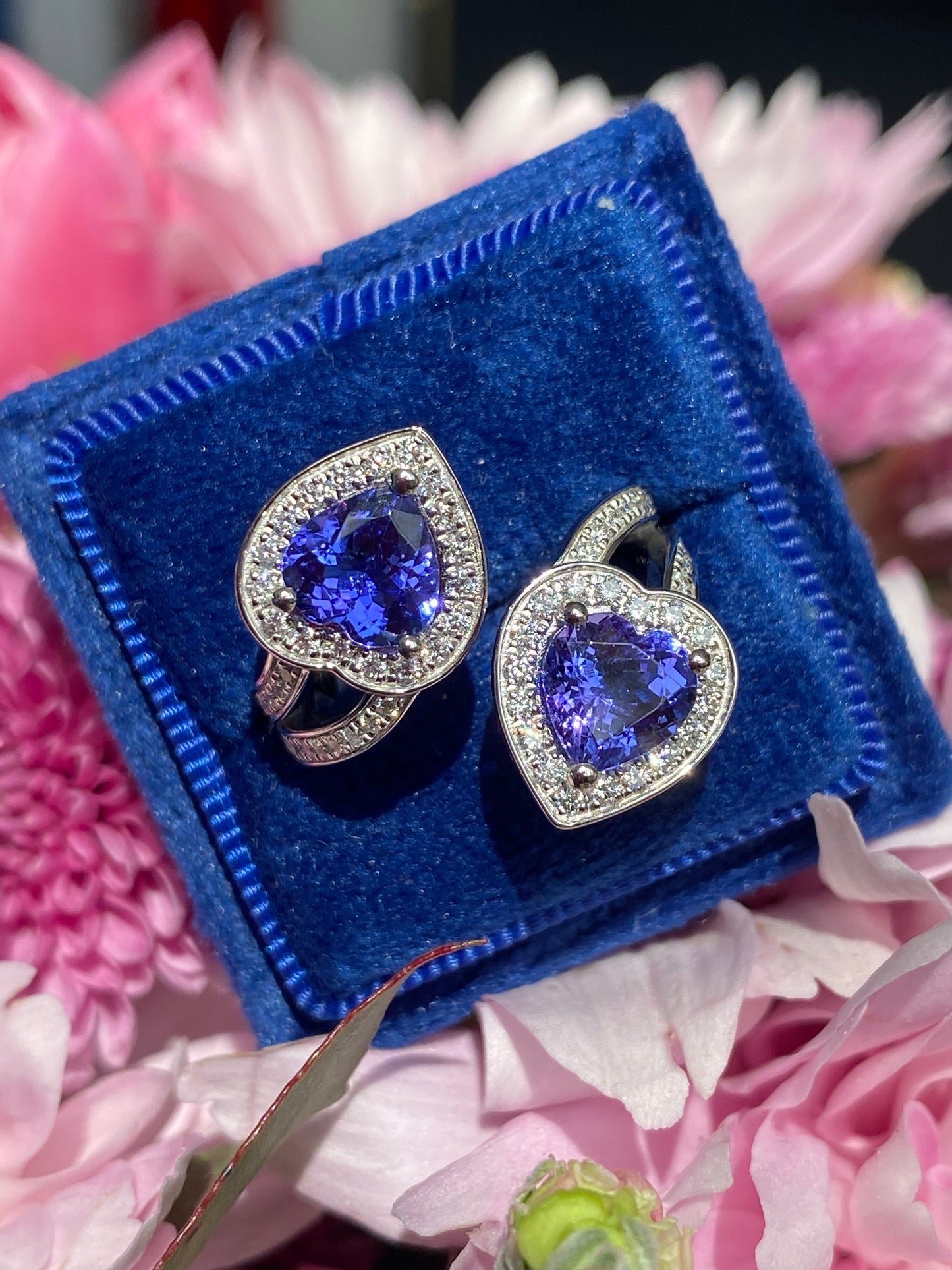 3.24ctw Heart Cut Tanzanite and Natural Diamond Ring in Platinum