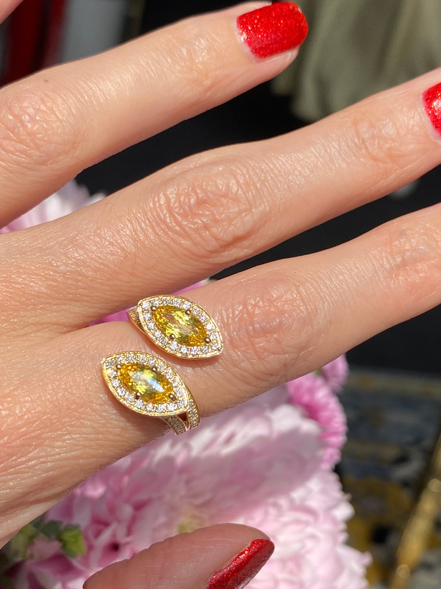 2.20ctw Yellow Ceylon Sapphire and 0.49ctw Natural Diamond Toi et Moi Ring in Platinum and 18ct Yellow Gold