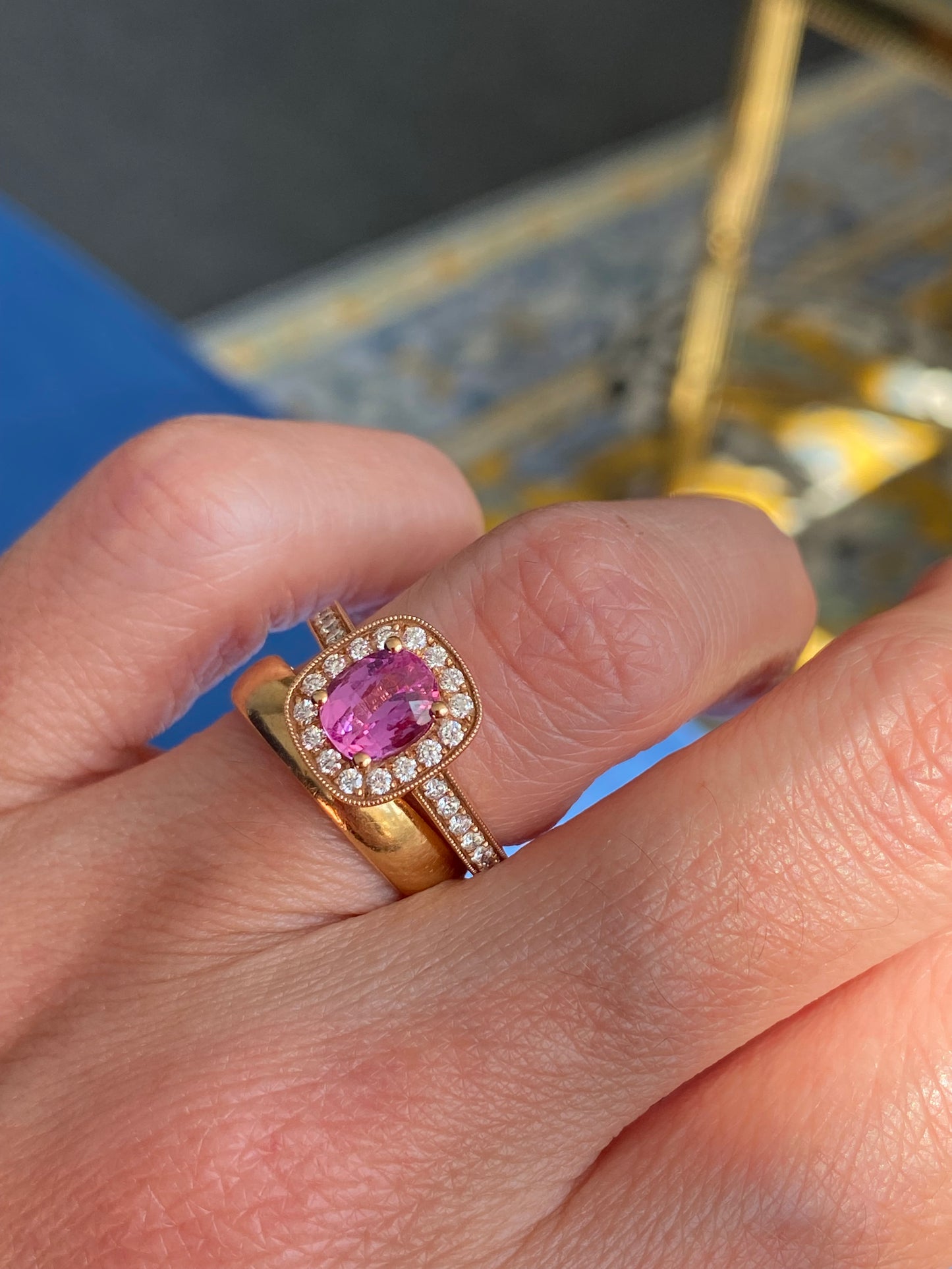 1.60 Carat Pink Sapphire and Natural Diamond Ring in 18ct Rose Gold