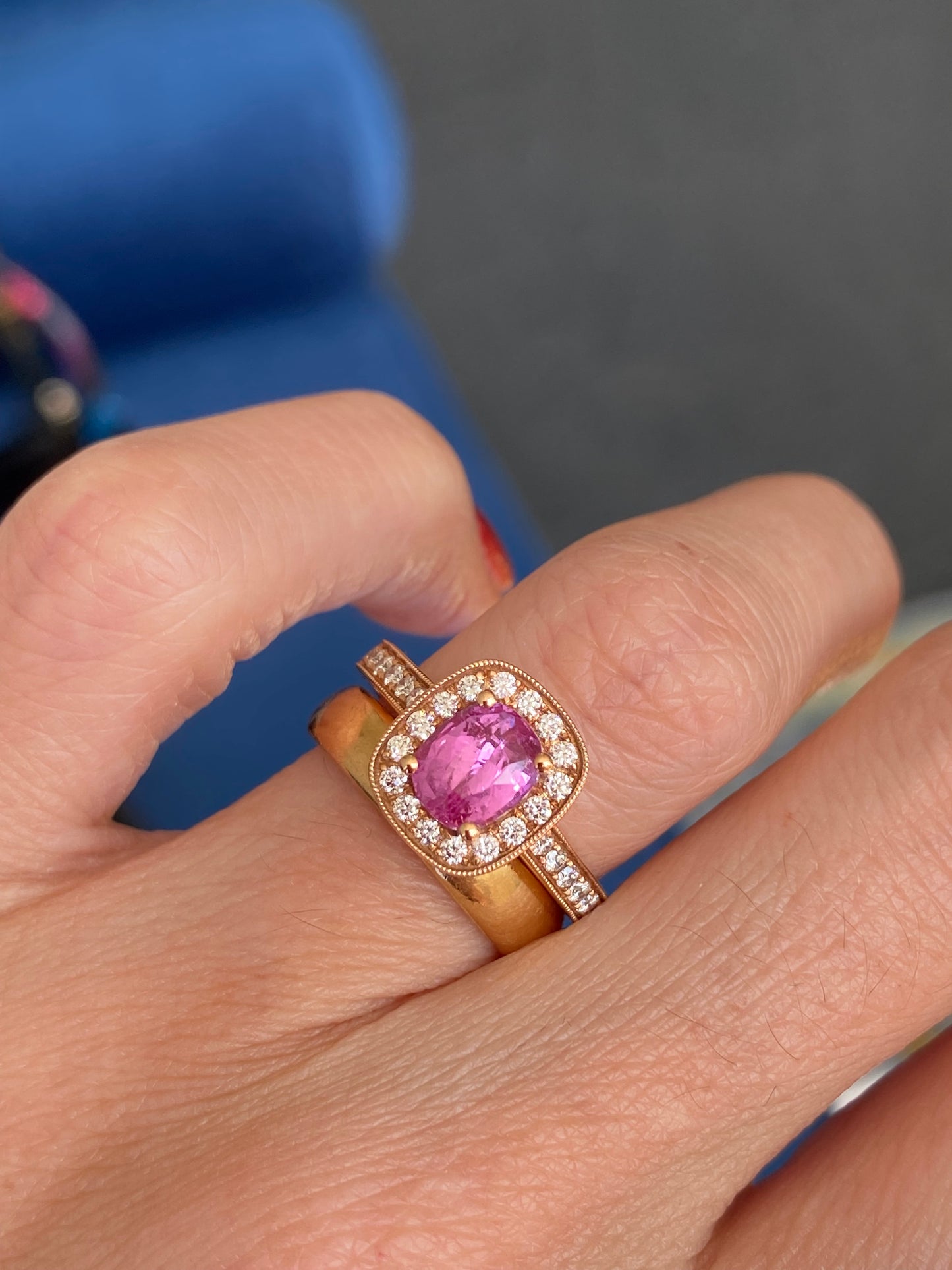 1.60 Carat Pink Sapphire and Natural Diamond Ring in 18ct Rose Gold