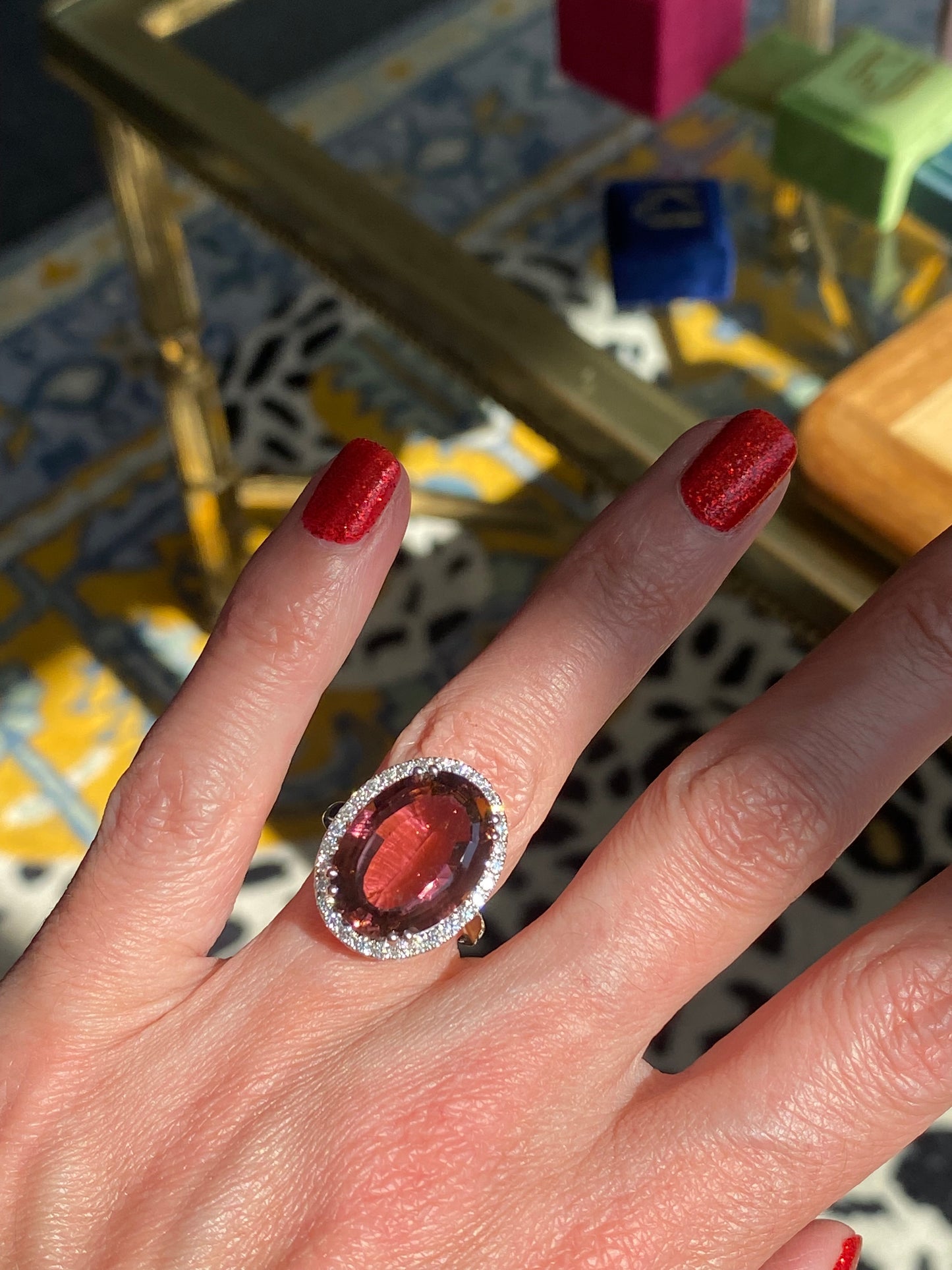 11.48 Carat Pink Tourmaline and Natural Diamond Ring in Platinum and 18ct Yellow Gold