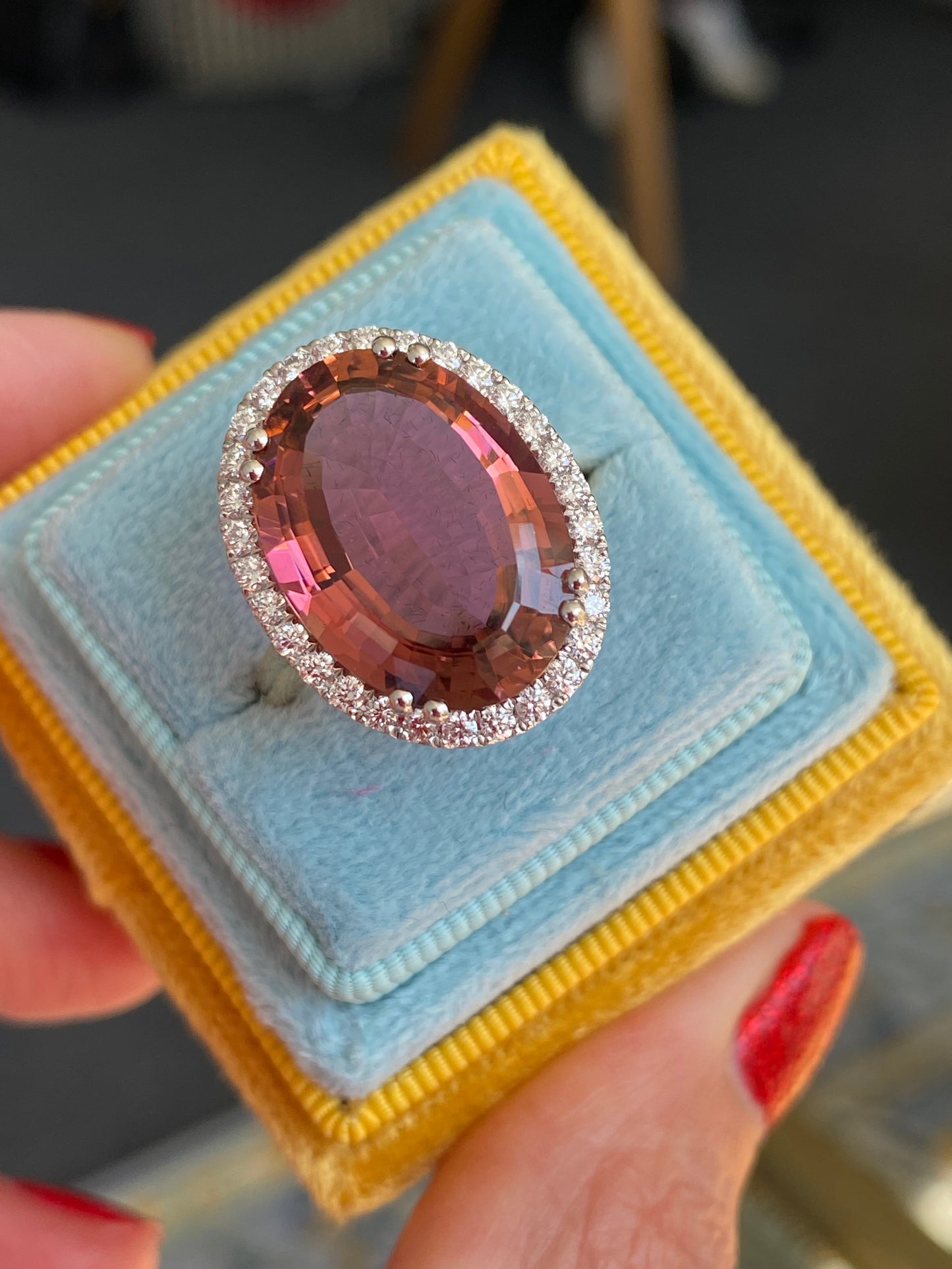 11.48 Carat Pink Tourmaline and Natural Diamond Ring in Platinum and 18ct Yellow Gold
