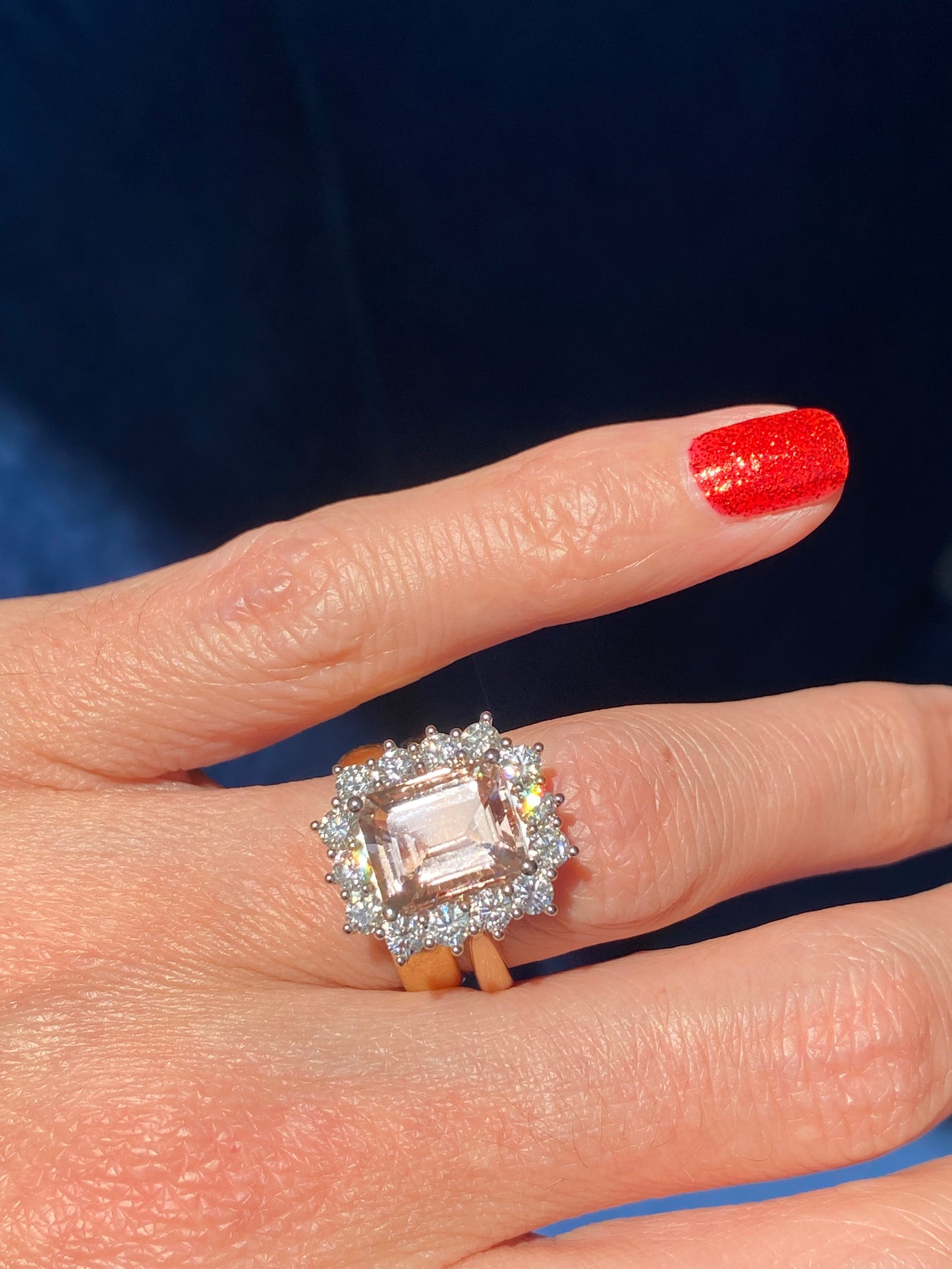 3.54 Carat Morganite and 1.19ctw Natural Diamond Ring in Platinum and 18ct Yellow Gold