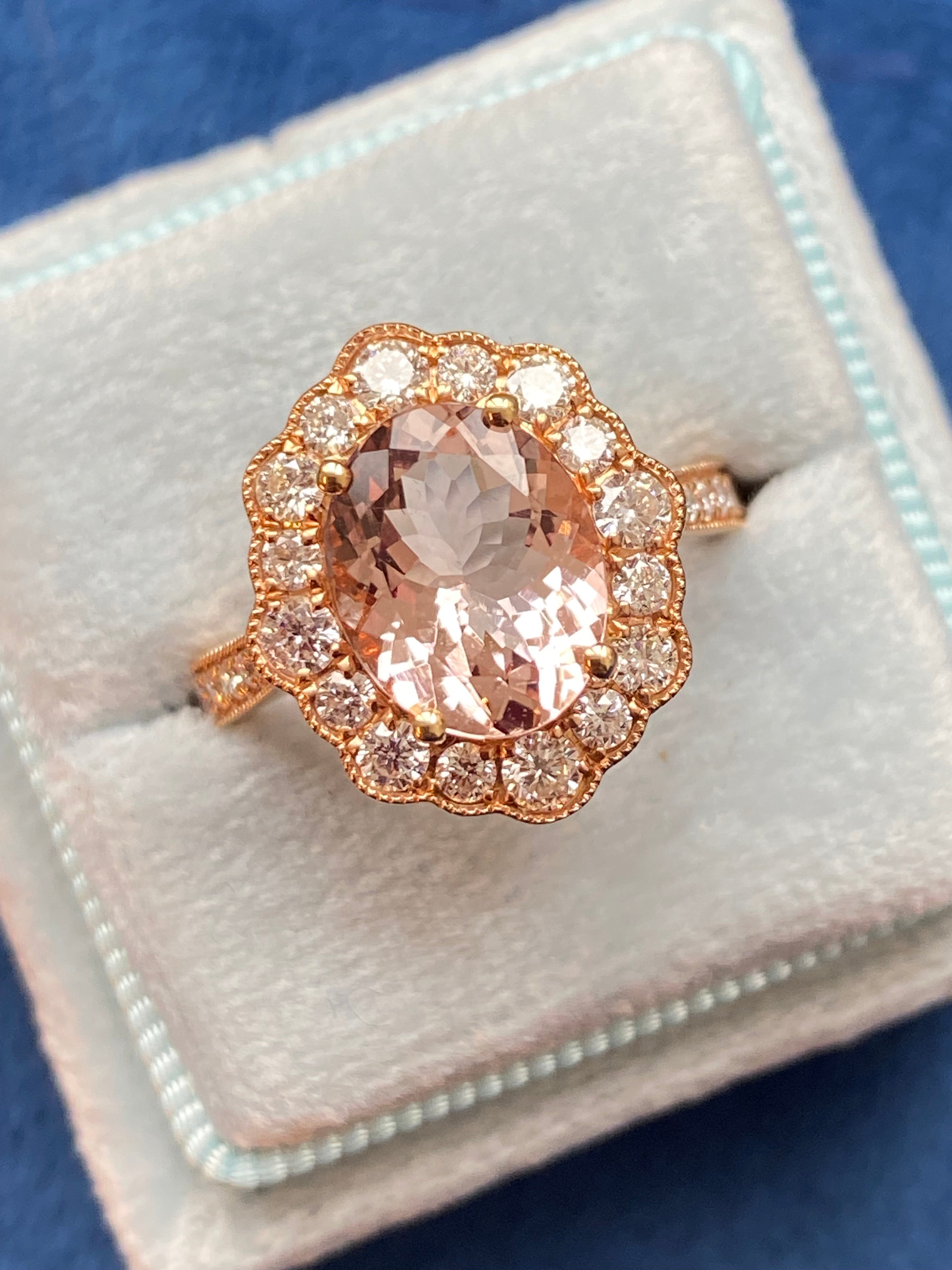 3.10 CTW Morganite and Natural Diamond Ring in 18ct Rose Gold