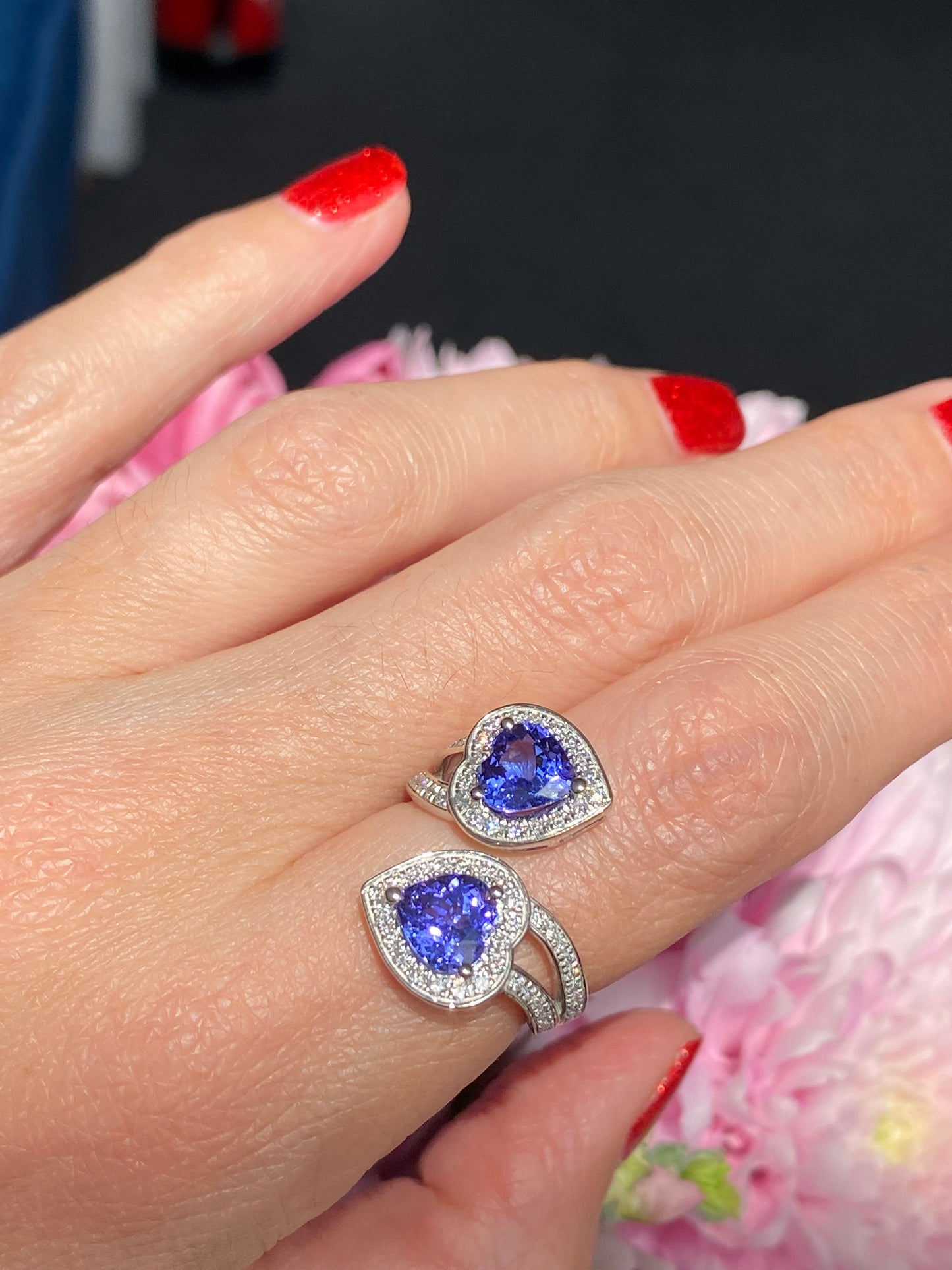 3.24ctw Heart Cut Tanzanite and Natural Diamond Ring in Platinum