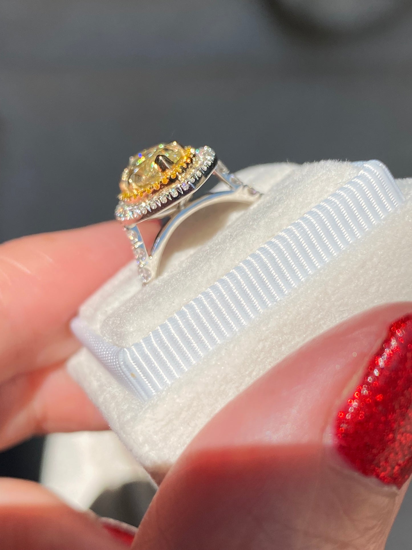3.21 ctw Marquise Cut Natural Yellow Diamond Engagement Ring in Platinum and 18ct Yellow Gold