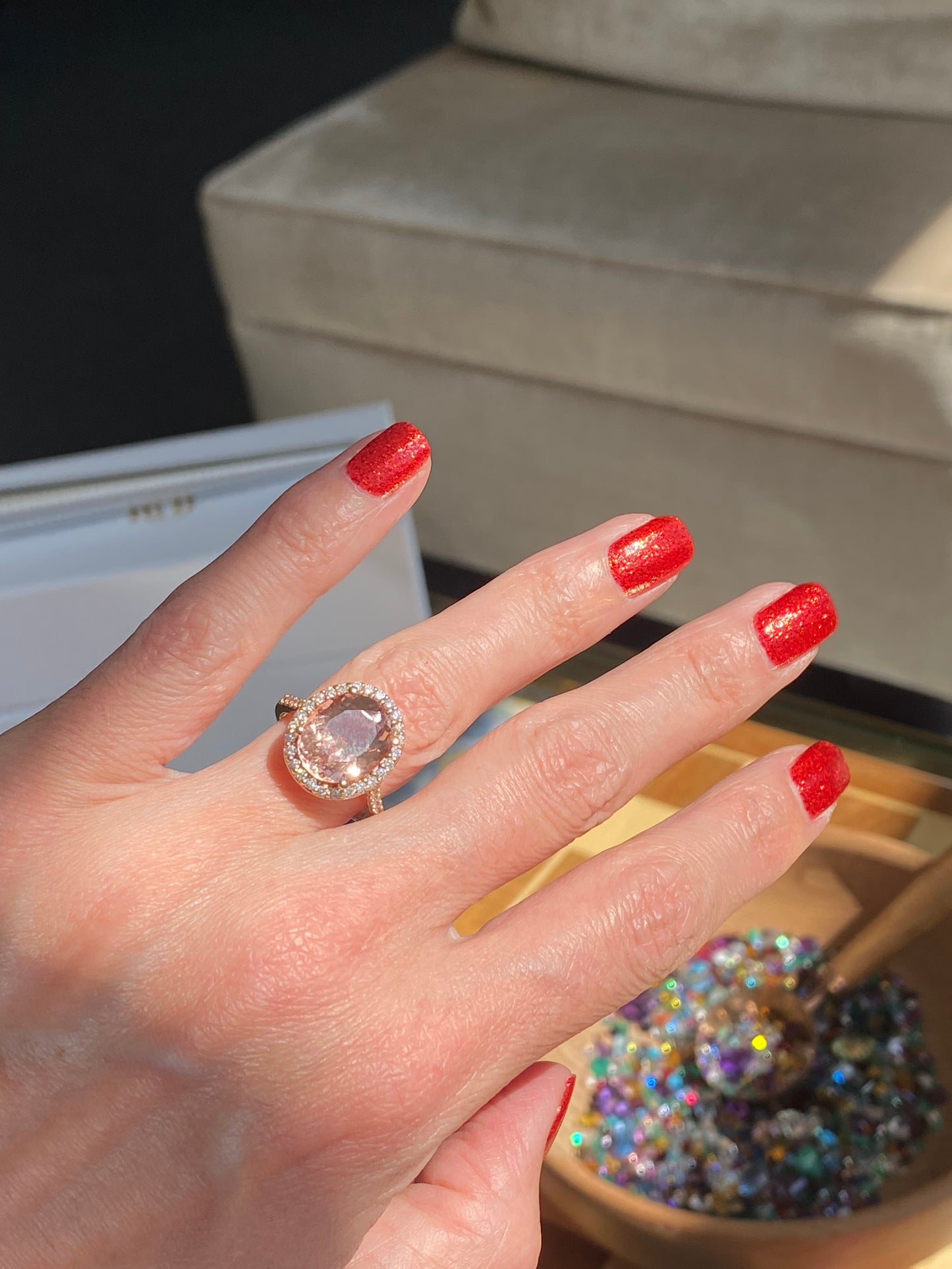 5.46 Carat Morganite and Natural Diamond Ring in 18ct Rose Gold