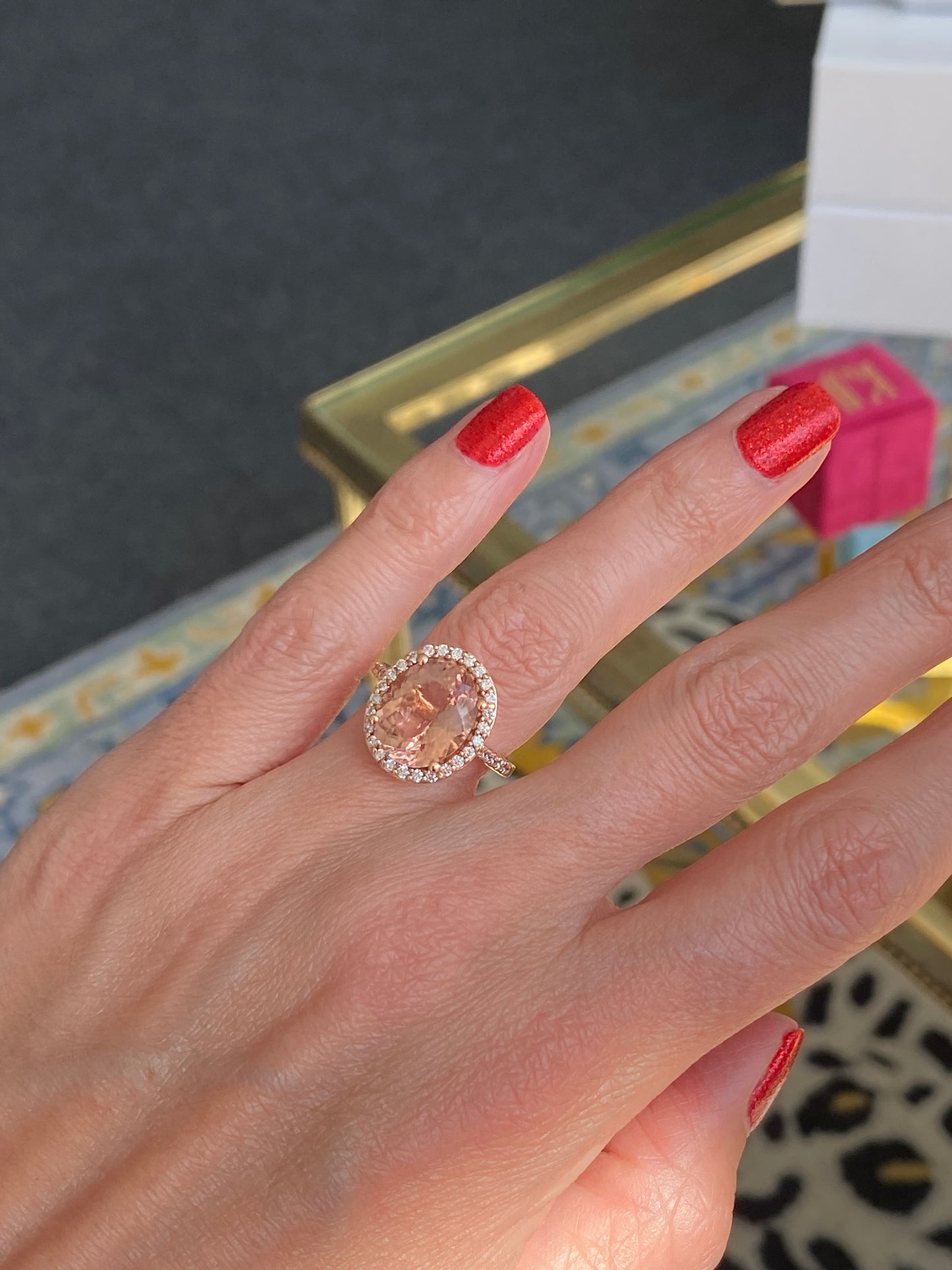 5.46 Carat Morganite and Natural Diamond Ring in 18ct Rose Gold
