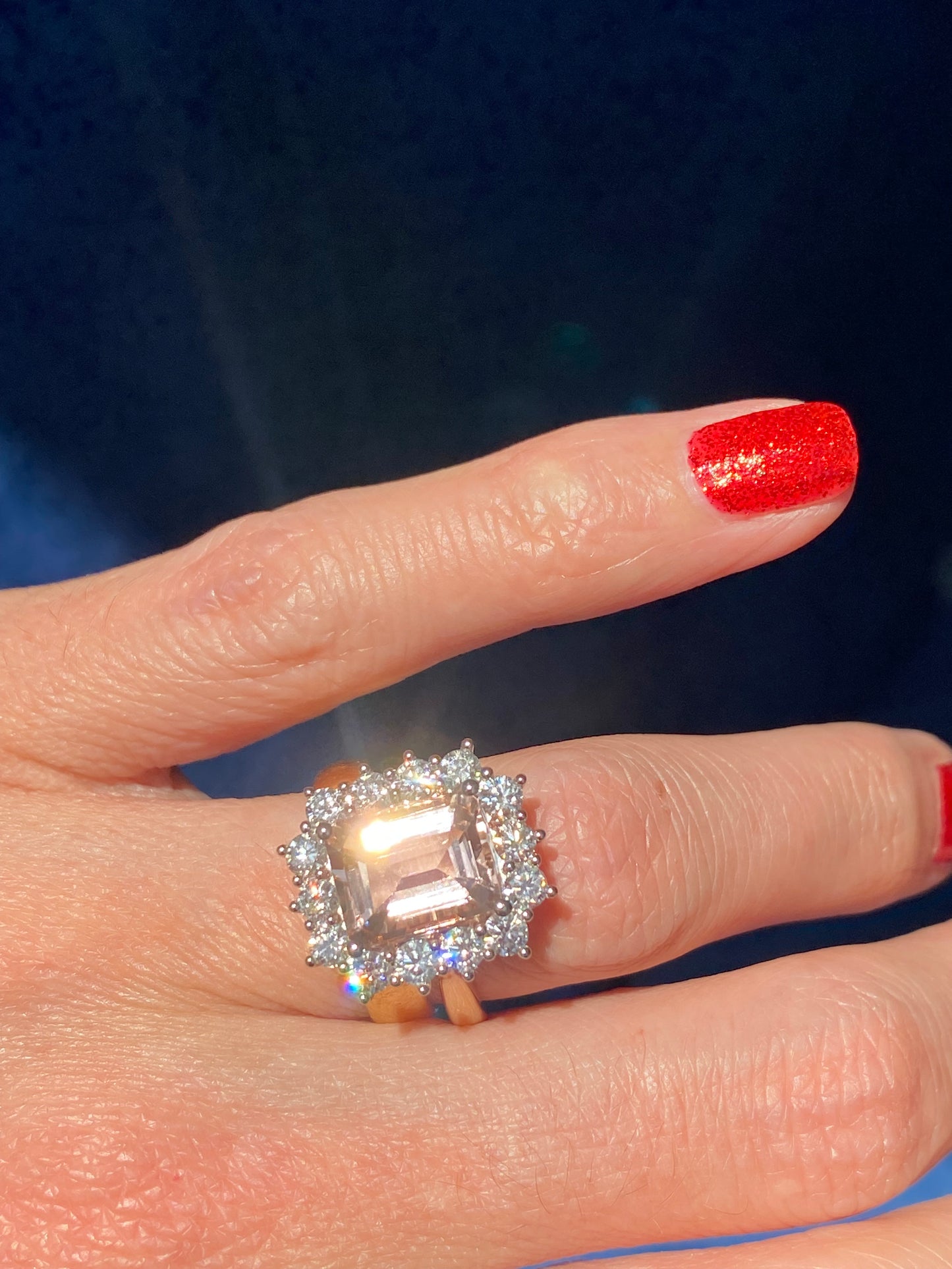 3.54 Carat Morganite and 1.19ctw Natural Diamond Ring in Platinum and 18ct Yellow Gold