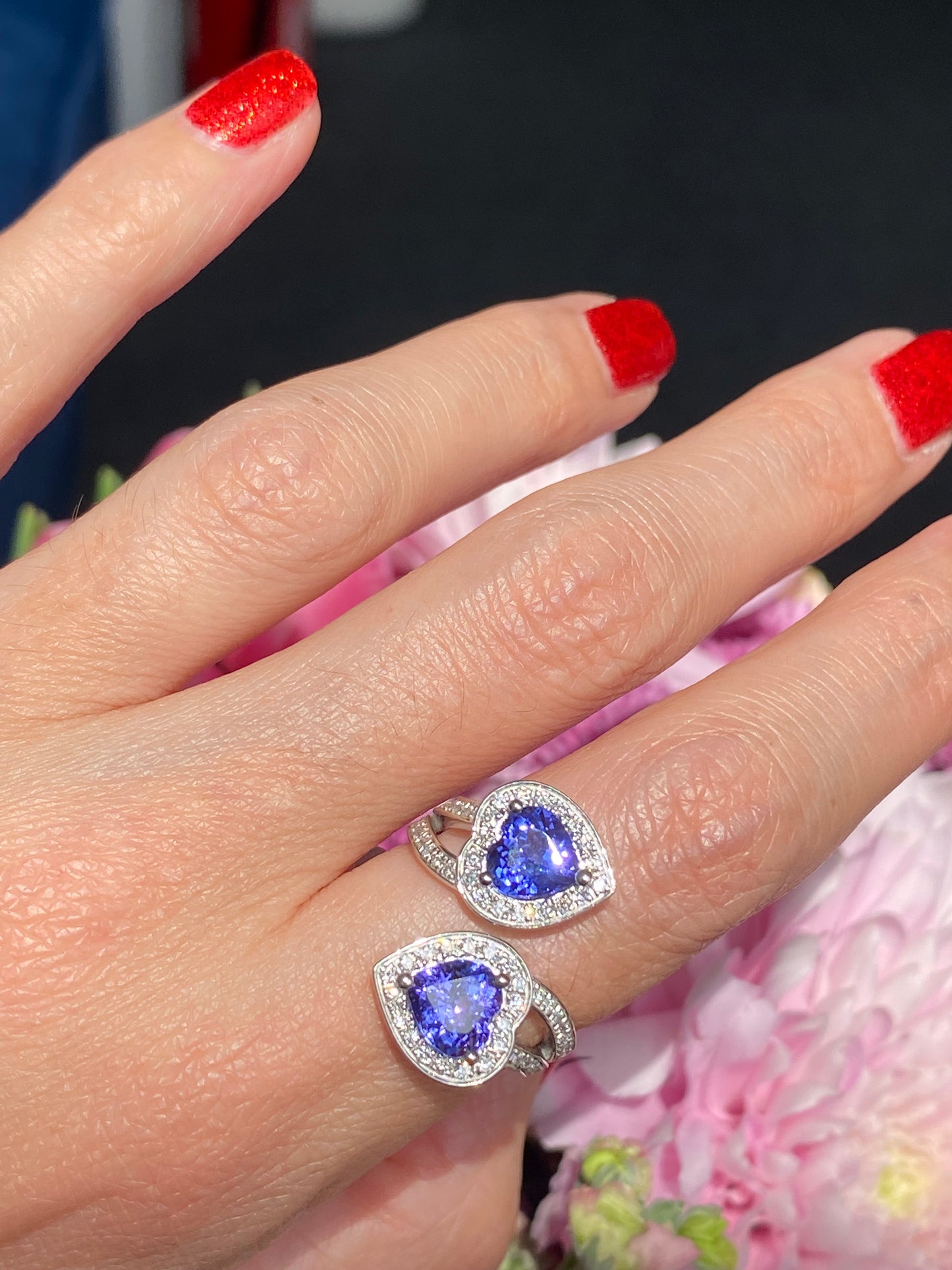3.24ctw Heart Cut Tanzanite and Natural Diamond Ring in Platinum