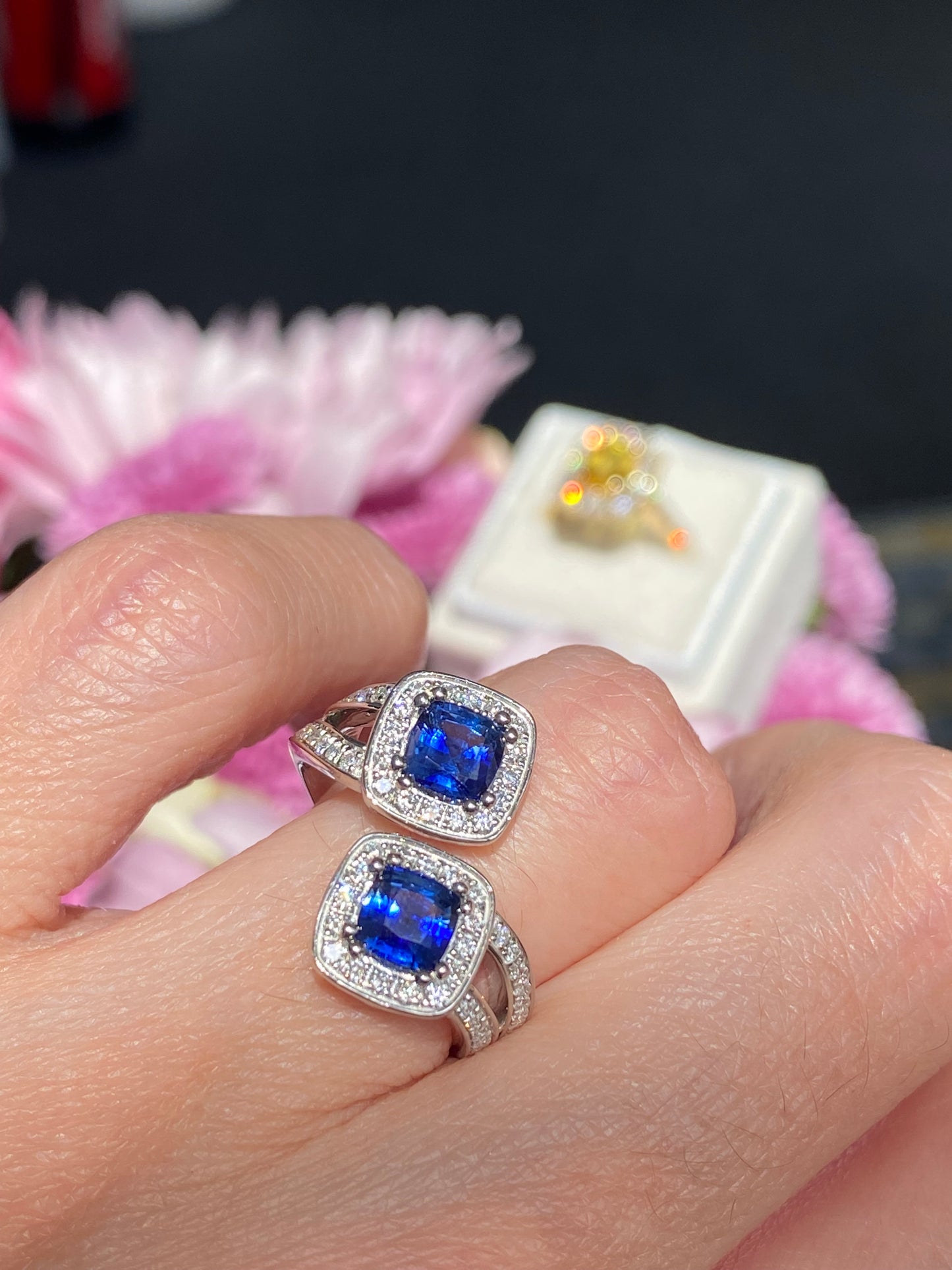 1.48ctw Ceylon Sapphire and 0.45ctw Natural Diamond Toi et Moi Ring in Platinum