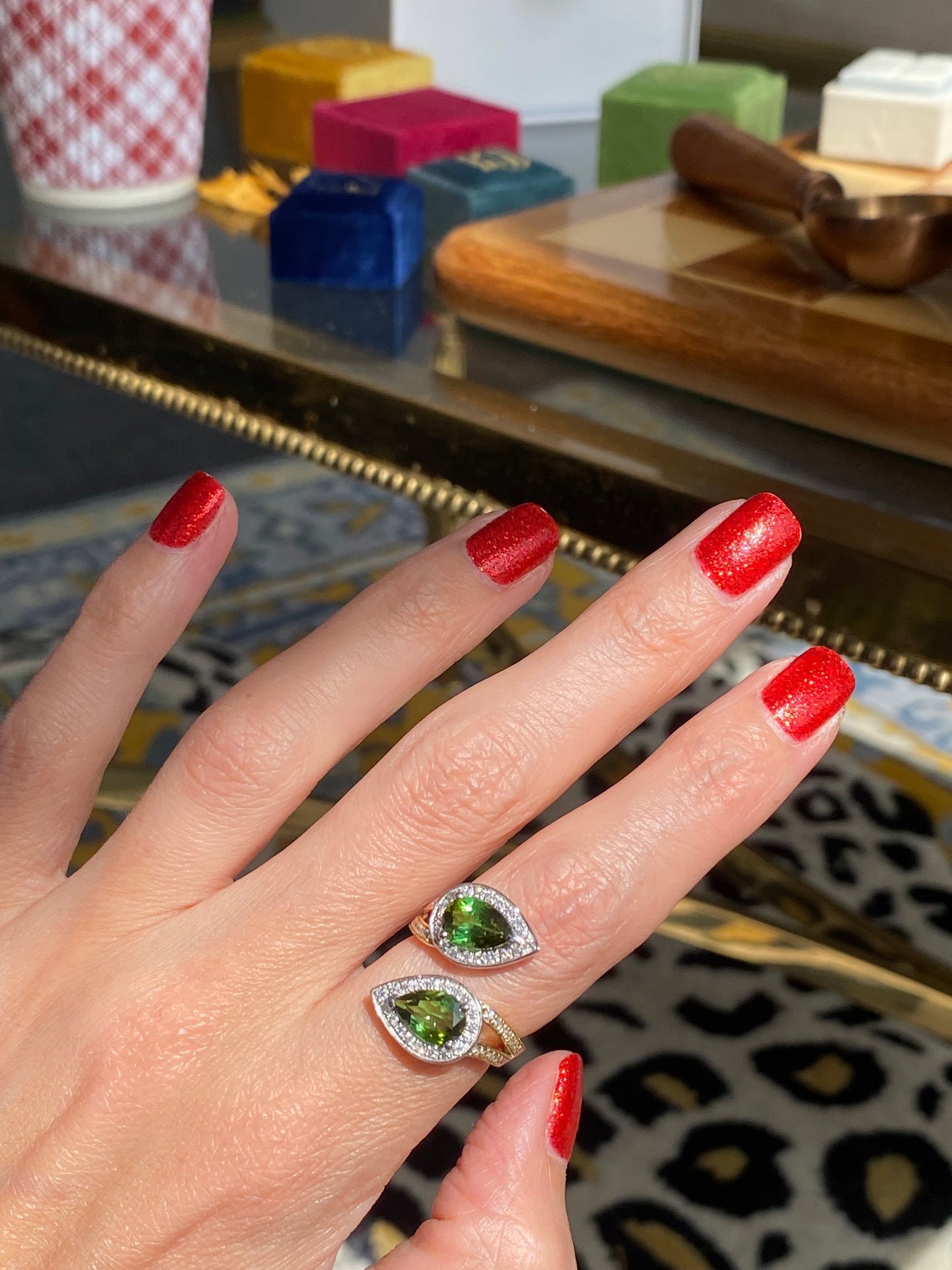 2.60 Carat Green Tourmaline and Diamond Bypass Ring in Platinum and 18ct Yellow Gold
