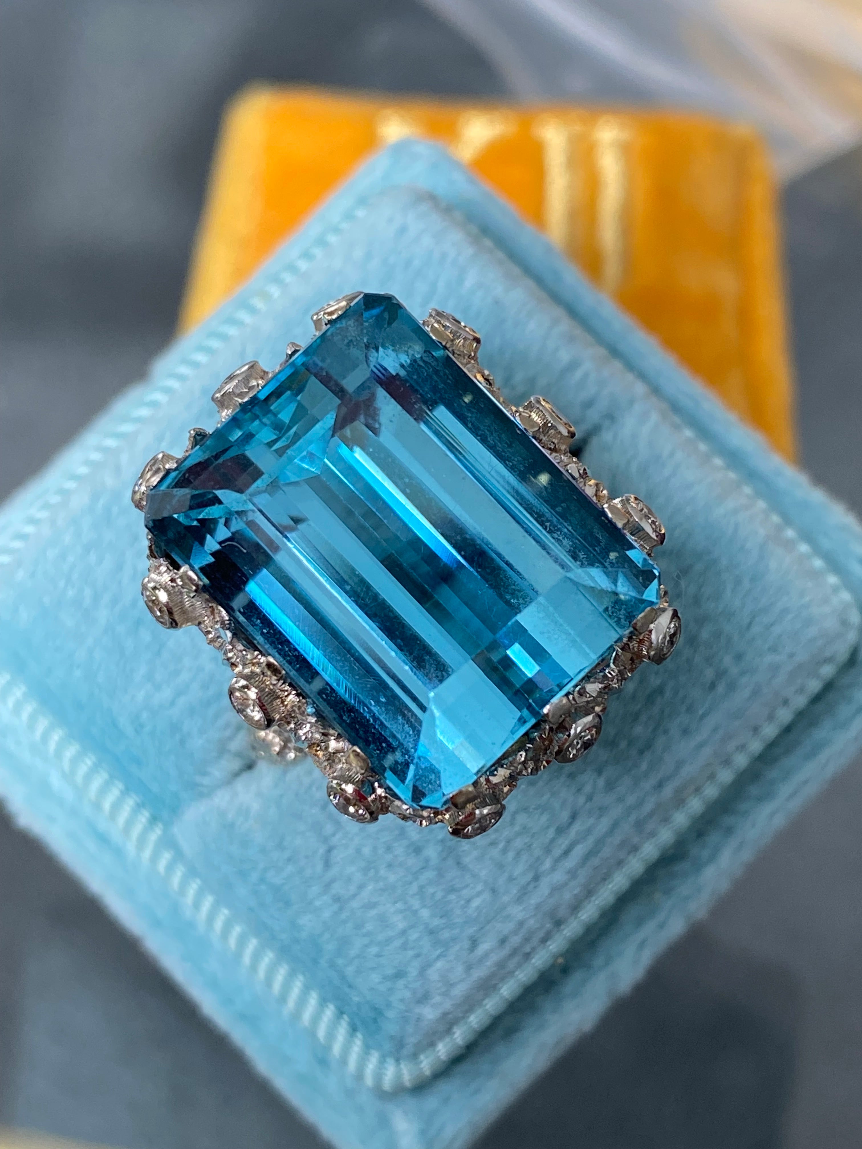 Carat Aquamarine and Diamond Vintage Cocktail Ring in 18ct