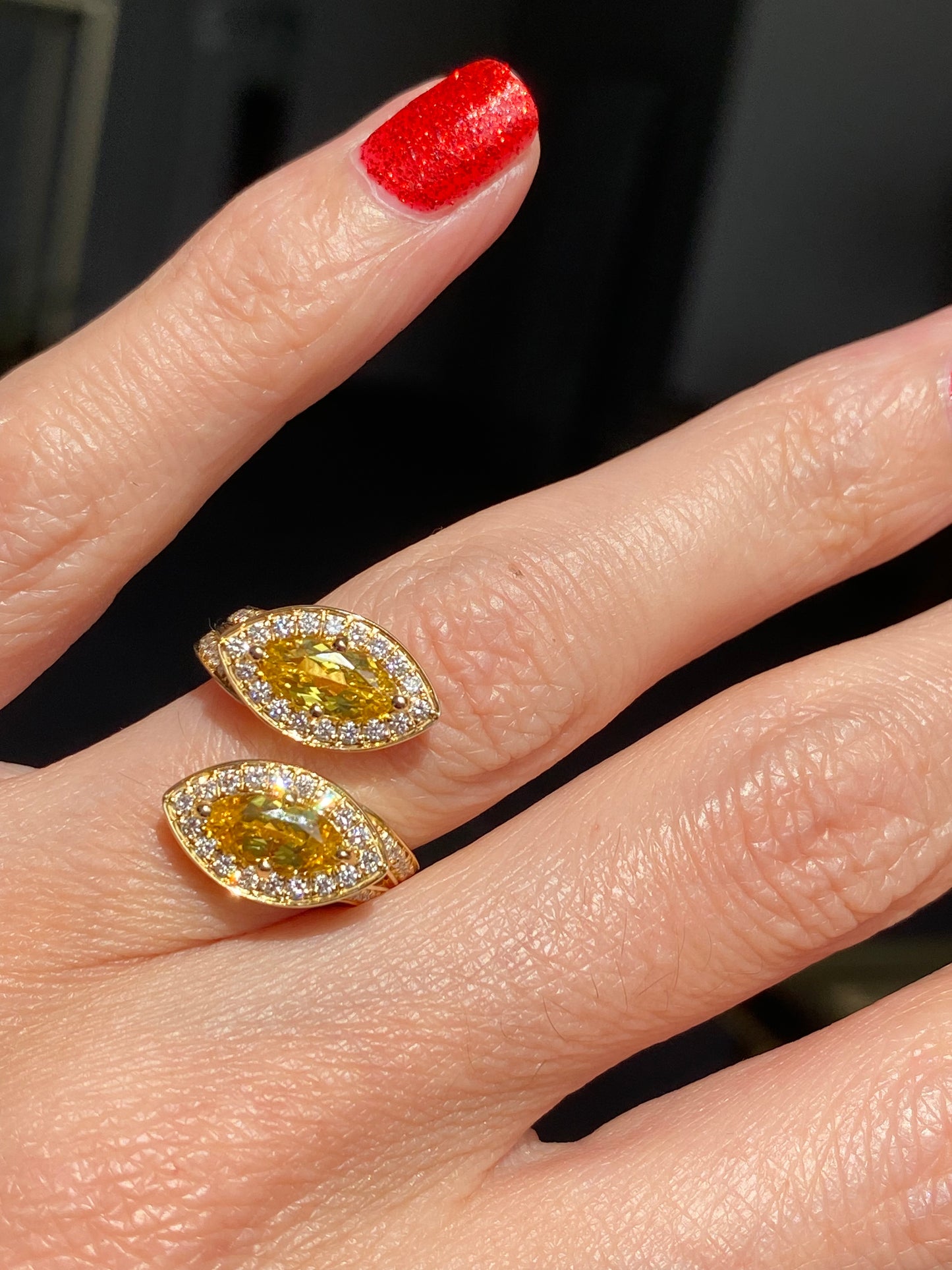 2.20ctw Yellow Ceylon Sapphire and 0.49ctw Natural Diamond Toi et Moi Ring in Platinum and 18ct Yellow Gold
