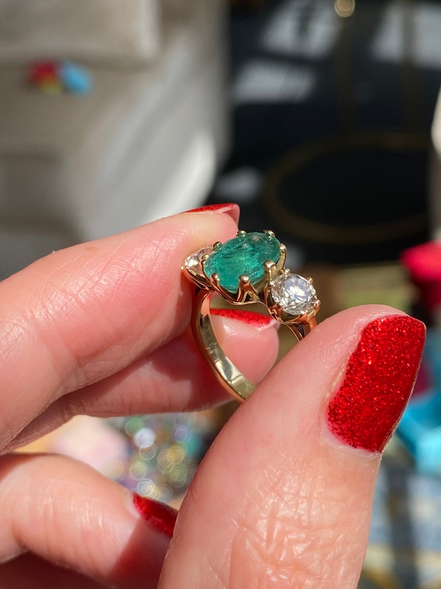 Vintage 2.15 Carat Emerald and Natural Diamond Ring in 18ct Yellow Gold