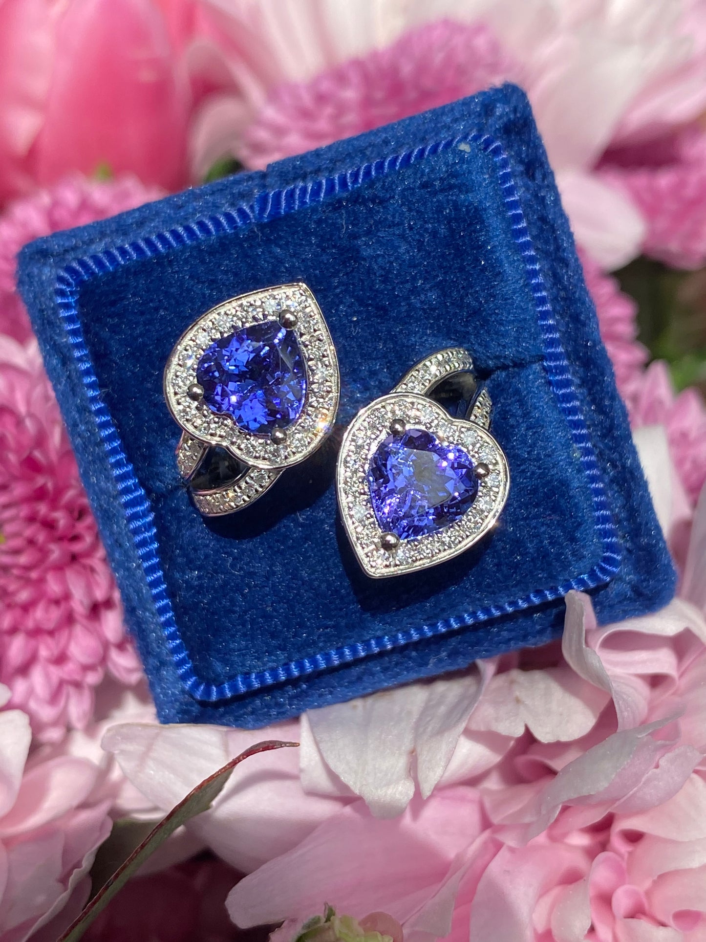 3.24ctw Heart Cut Tanzanite and Natural Diamond Ring in Platinum