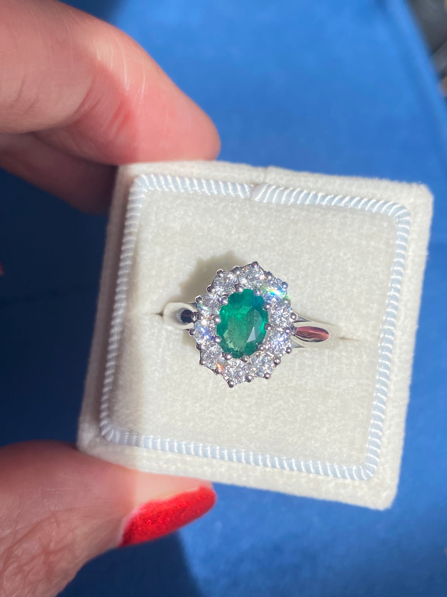 0.60 Carat Emerald and 0.66 ctw Natural Diamond Halo Engagement Ring in Platinum