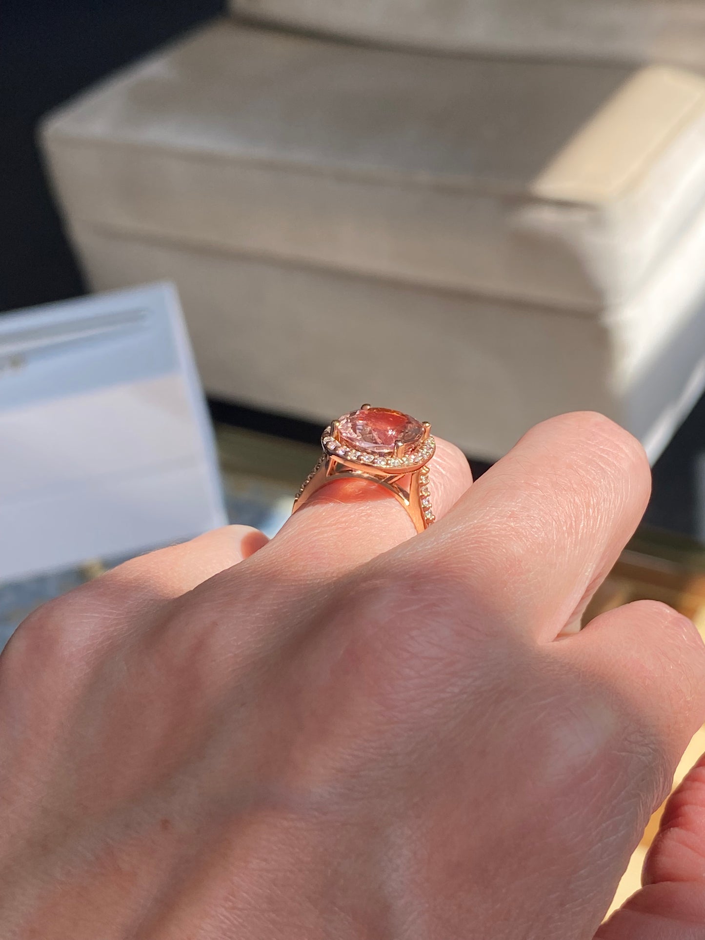 5.46 Carat Morganite and Natural Diamond Ring in 18ct Rose Gold