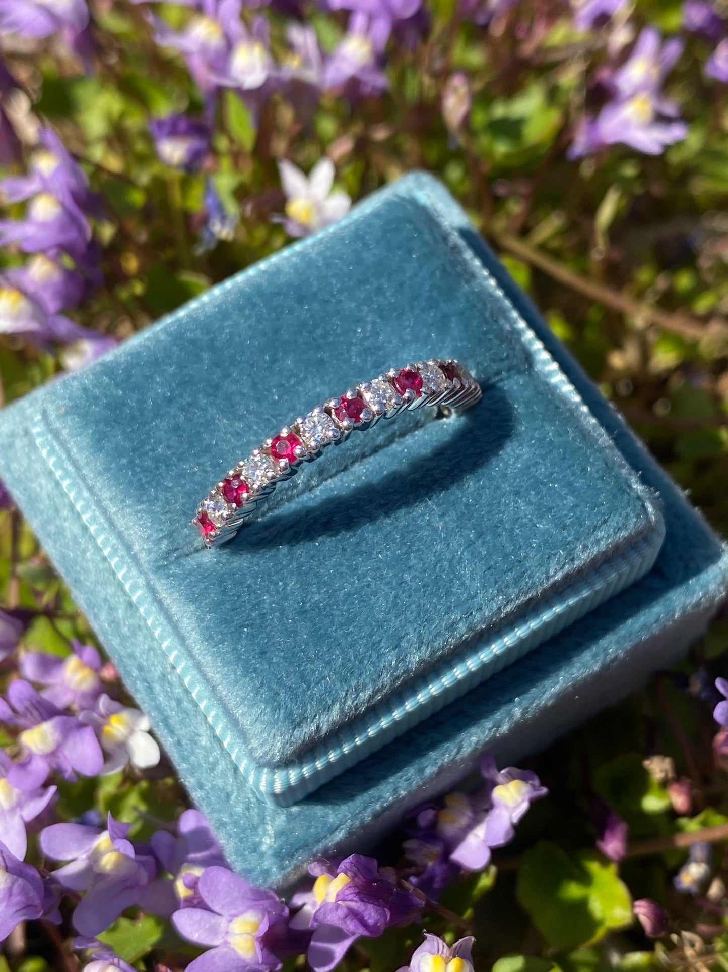 0.47ctw Natural Ruby and Moissanite Eternity Stacking Ring