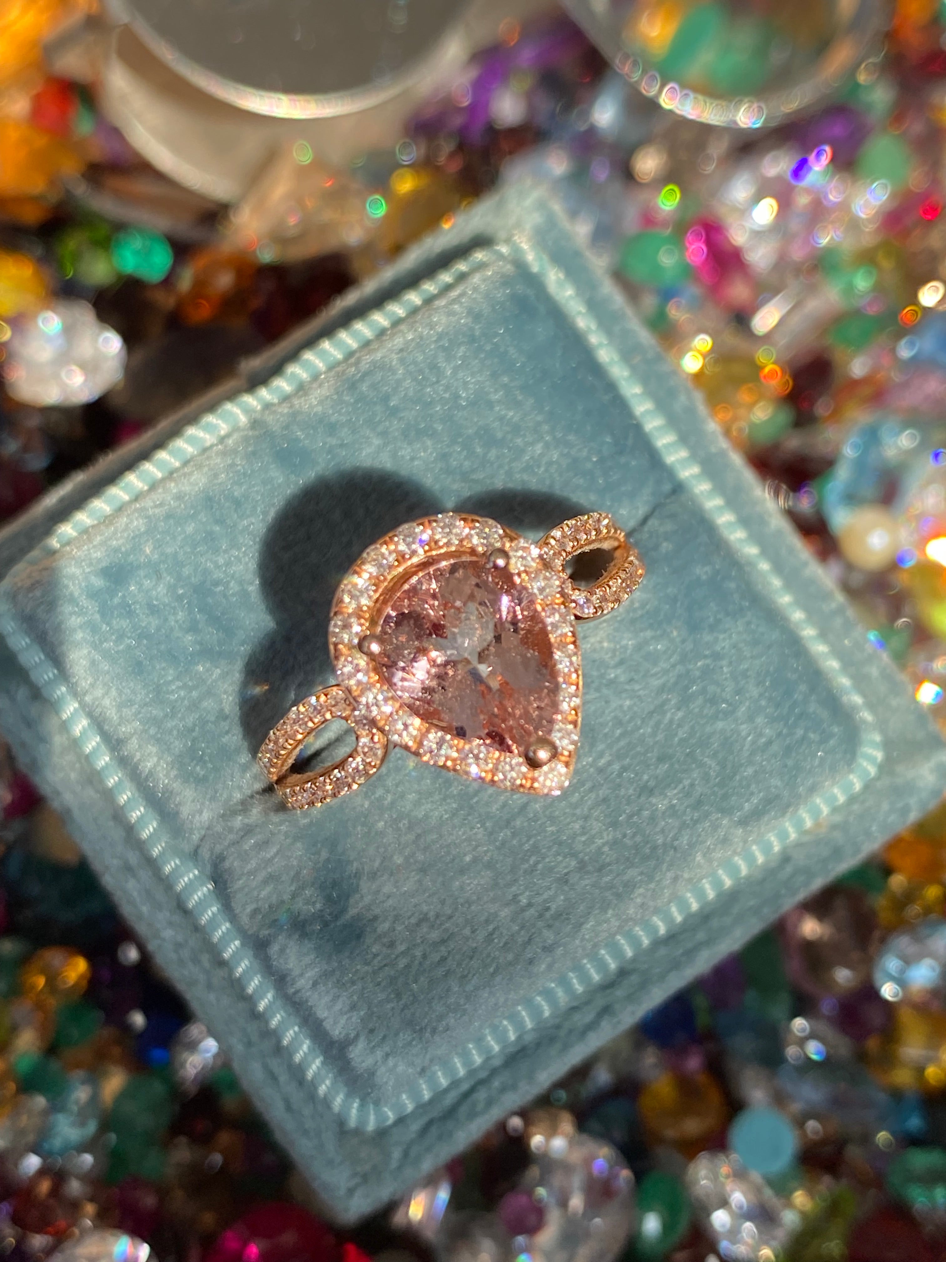 CTW Pear Cut Morganite and Natural Diamond Ring in 18ct Rose