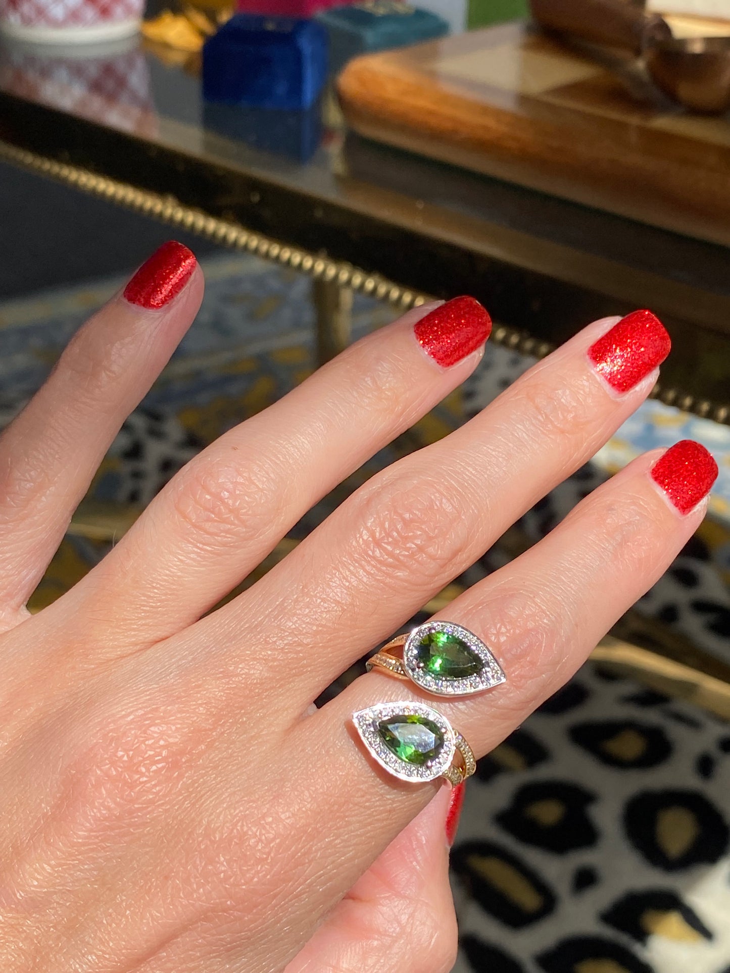 2.60 Carat Green Tourmaline and Diamond Bypass Ring in Platinum and 18ct Yellow Gold